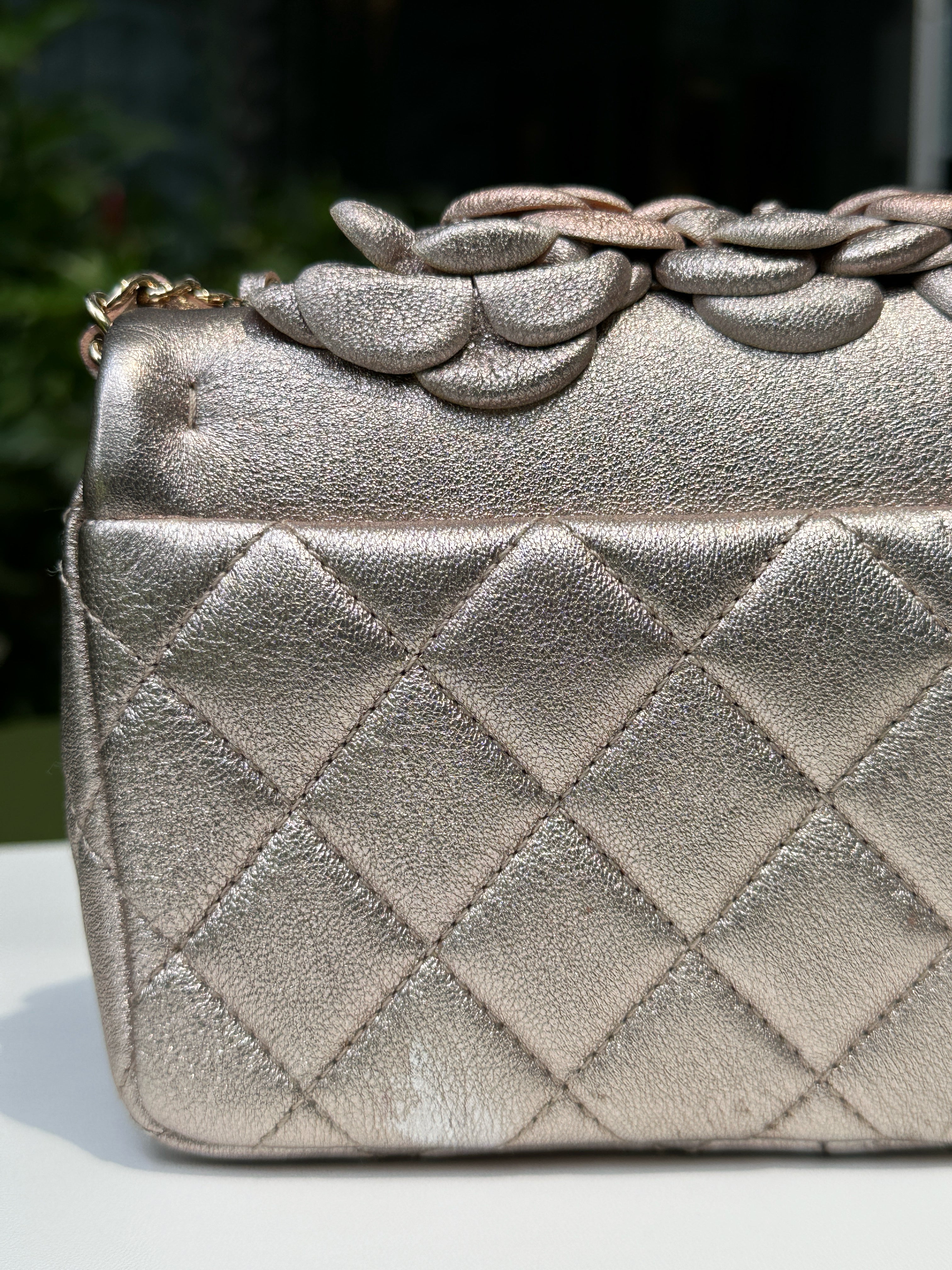 Chanel Camellia Mini Metallic Rose Gold/Pink Lambskin Gold Hardware 2078 holo card