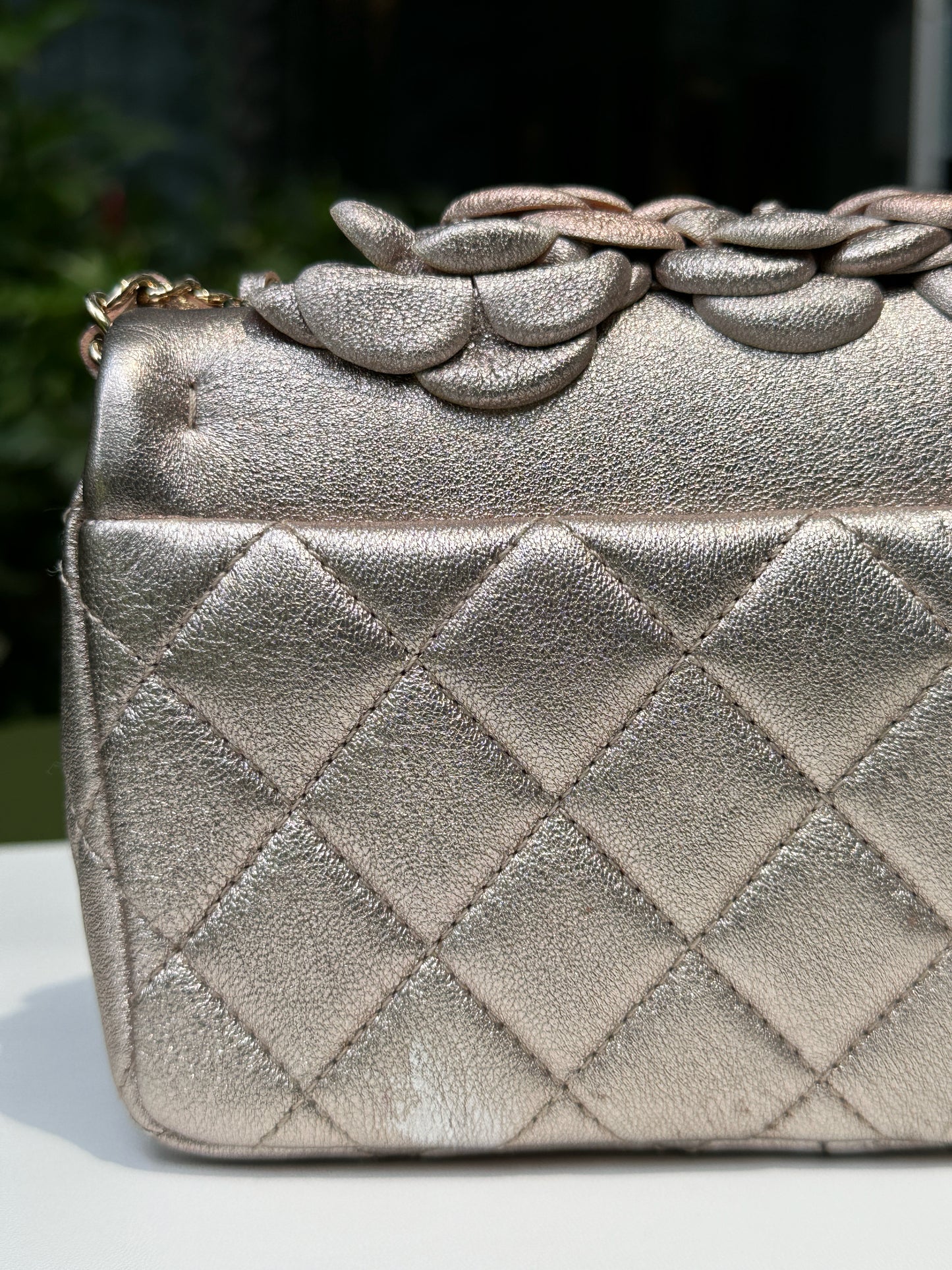 Chanel Camellia Mini Metallic Rose Gold/Pink Lambskin Gold Hardware 2078 holo card