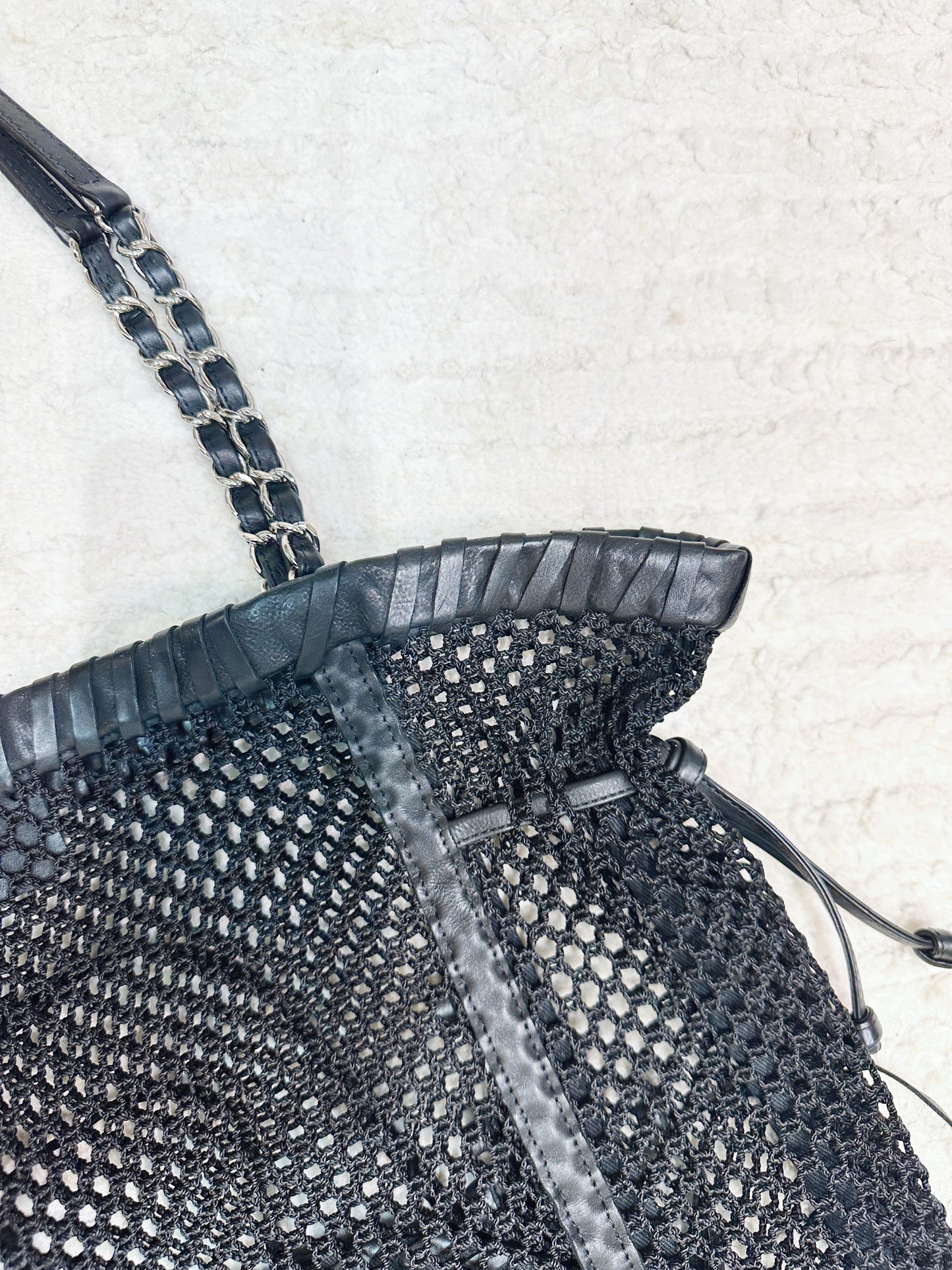 Chanel Limited Edition Resort 2011 Black Fringe Mesh Tote Bag 1373 holo card