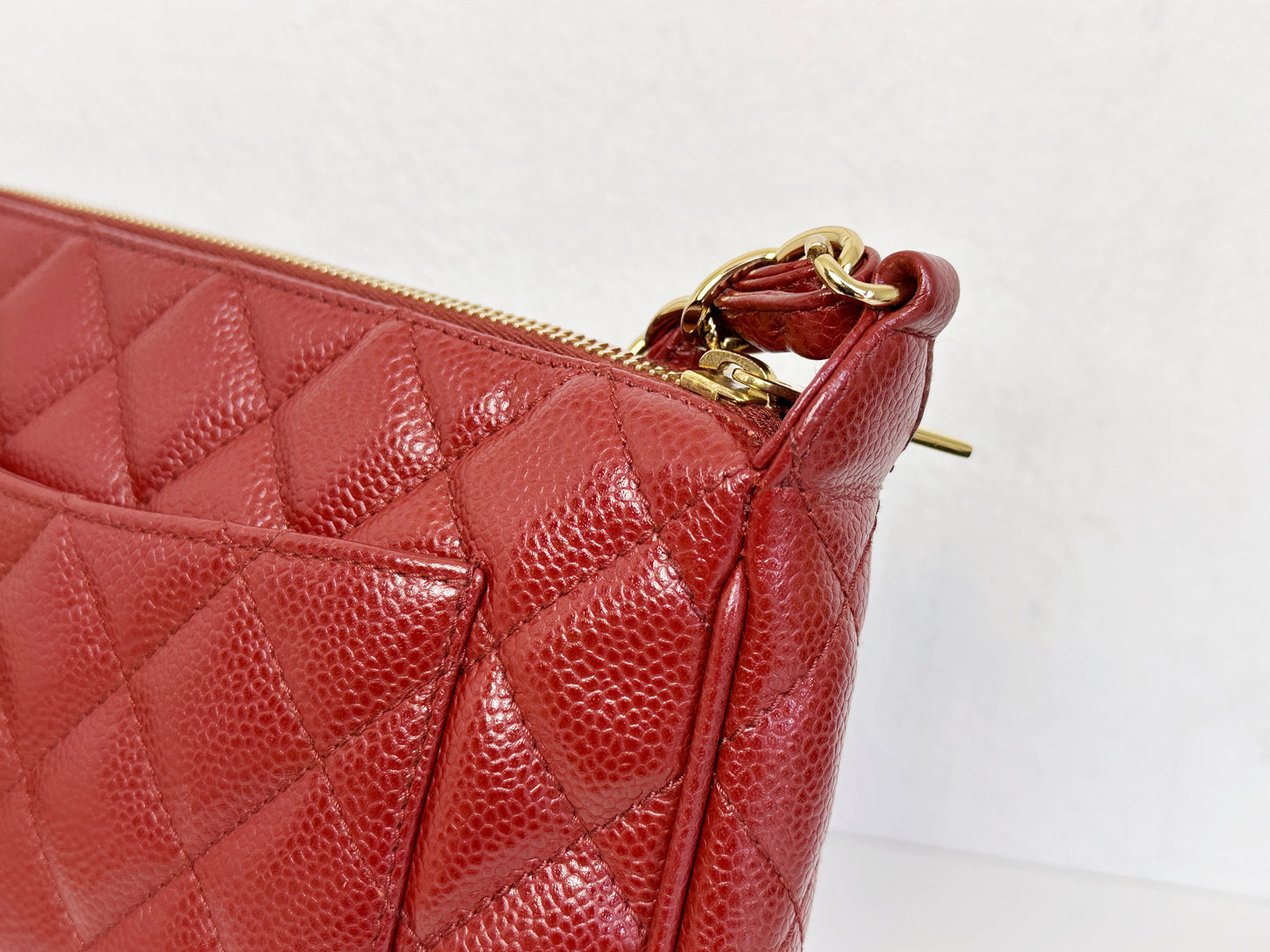 Chanel Small Caviar Quilted Pochette Shoulder Bag Red GHW