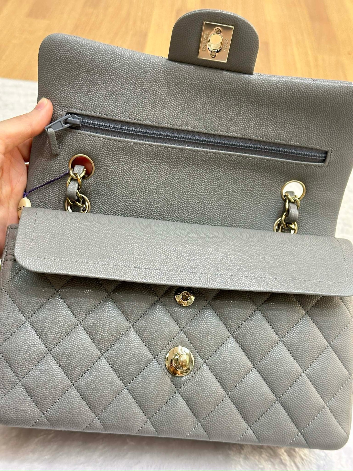 Chanel Small Caviar Quilted Double Flap Grey LGHW