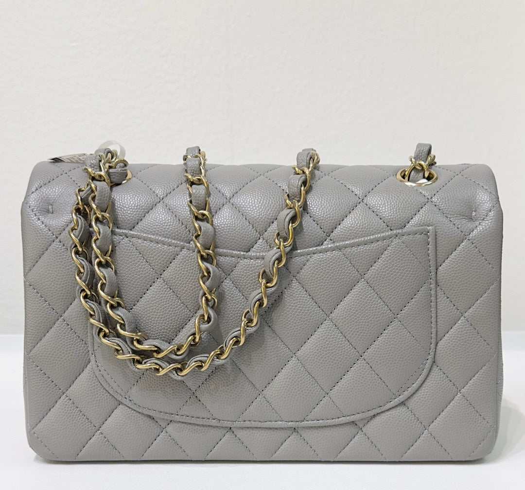 Chanel Small Caviar Quilted Double Flap Grey LGHW