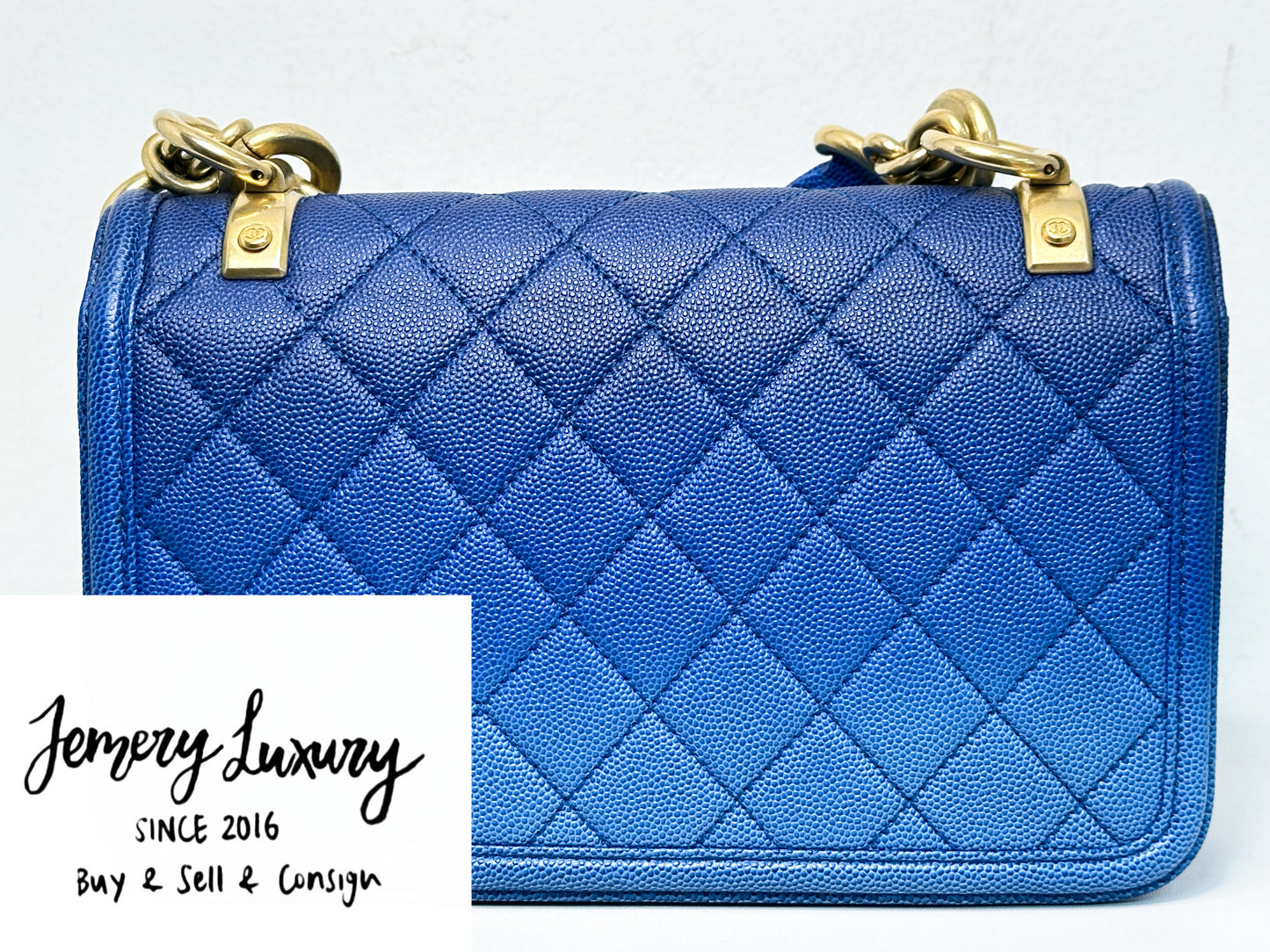 CHANEL Caviar Quilted Small Sunset On The Sea Flap Blue 2721 holo card