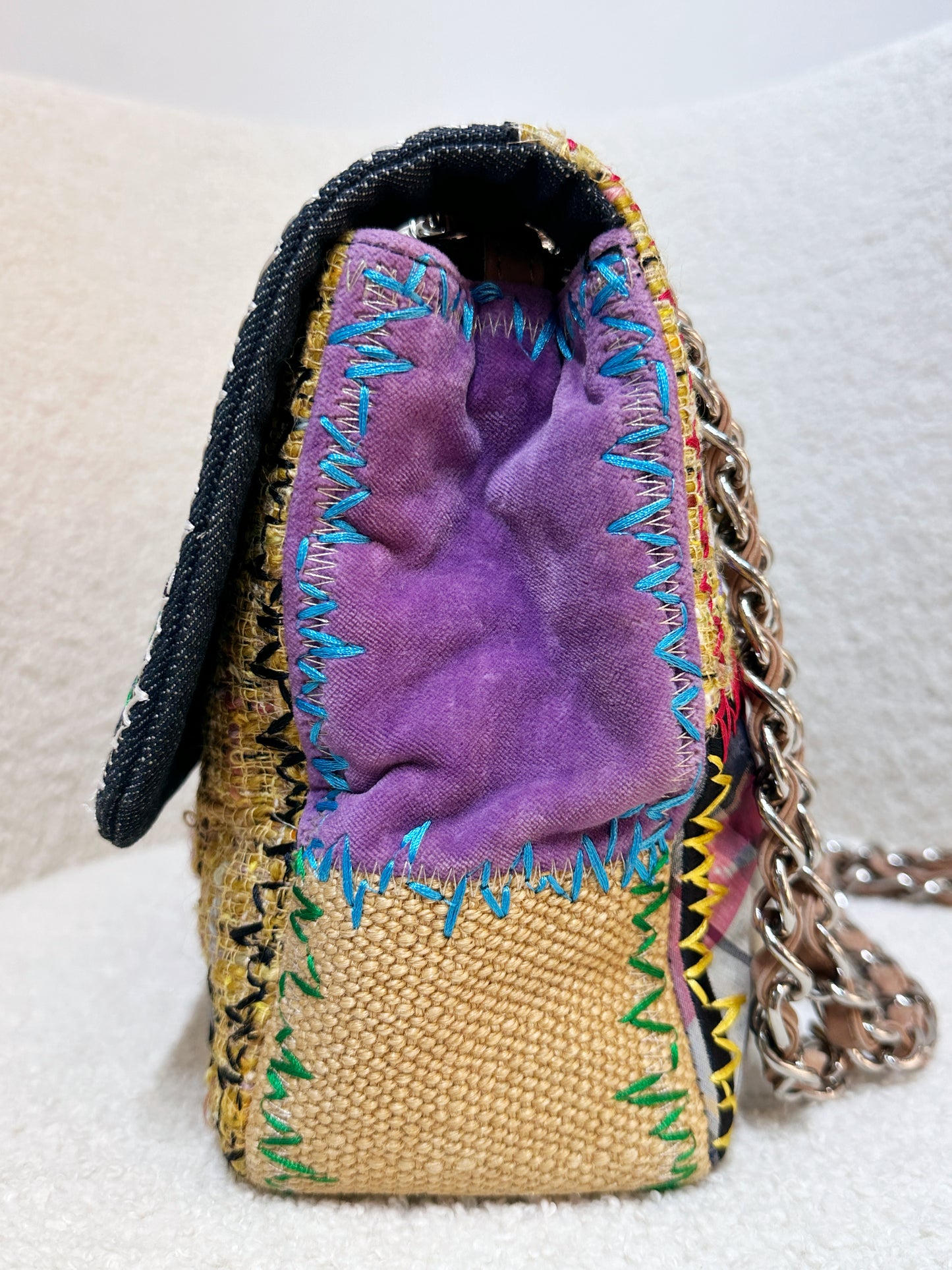 CHANEL TIMELESS PATCHWORK MULTICOLOR JUMBO SINGLE FLAP BAG 1443 holo card