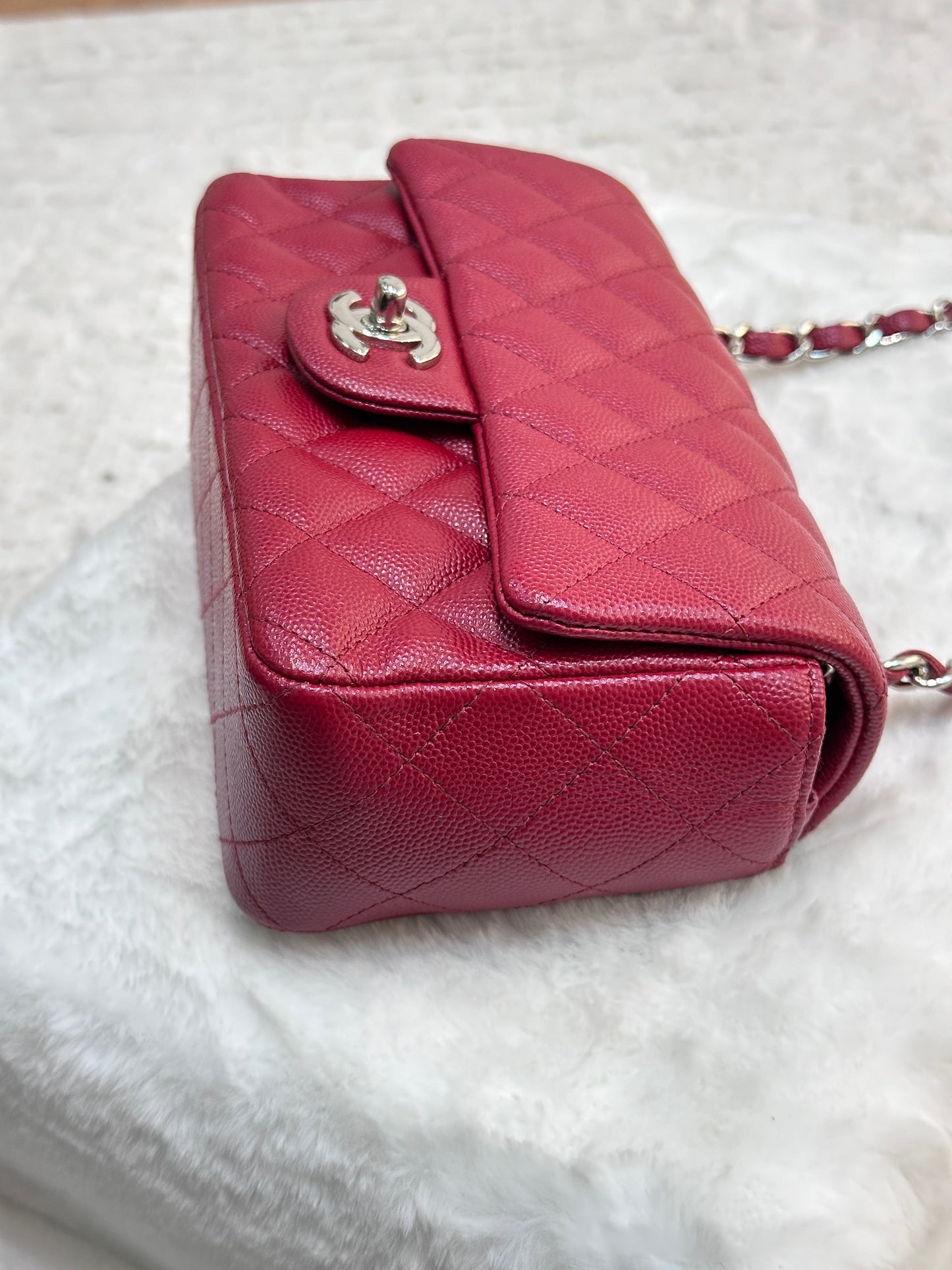 Chanel Mini Rectangular Caviar Quilted Flap Red 17B SHW