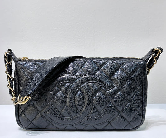 Chanel Small Caviar Quilted Pochette Shoulder Bag Black GHW