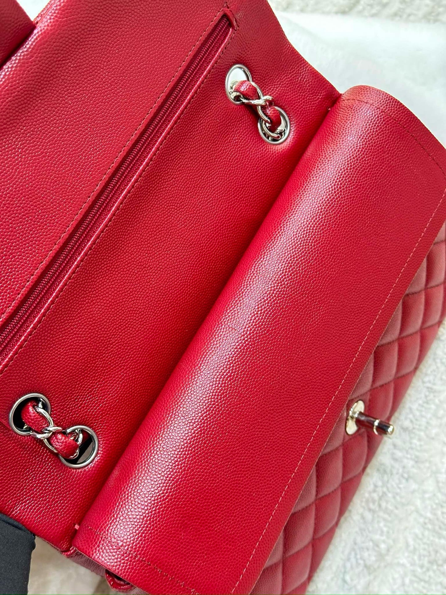 Chanel Medium Caviar Double Flap Red Bag SHW 17B