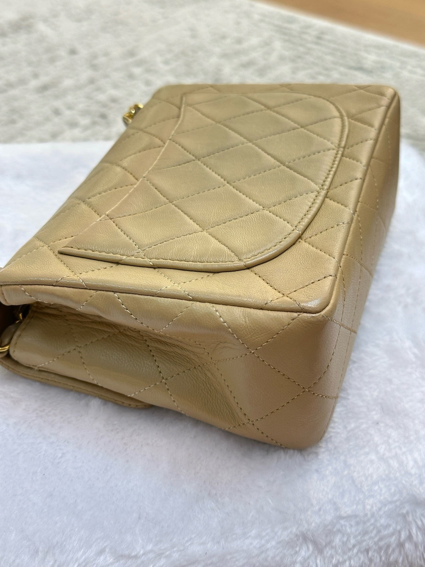 Chanel Mini Square Vintage Lambskin Chain Shoulder Bag Beige