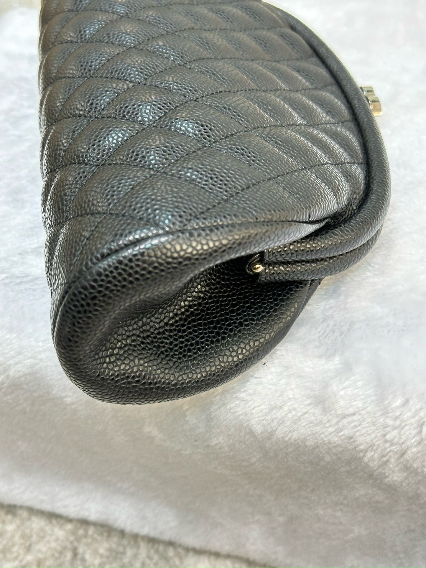 Chanel Quilted Timeless Kisslock Clutch Black Caviar SHW