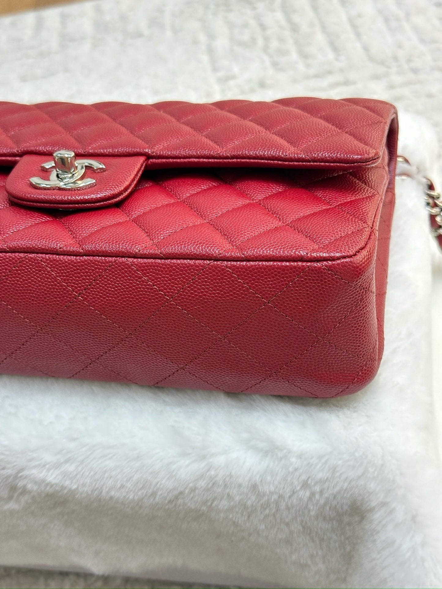 Chanel Medium Caviar Double Flap Red Bag SHW 17B