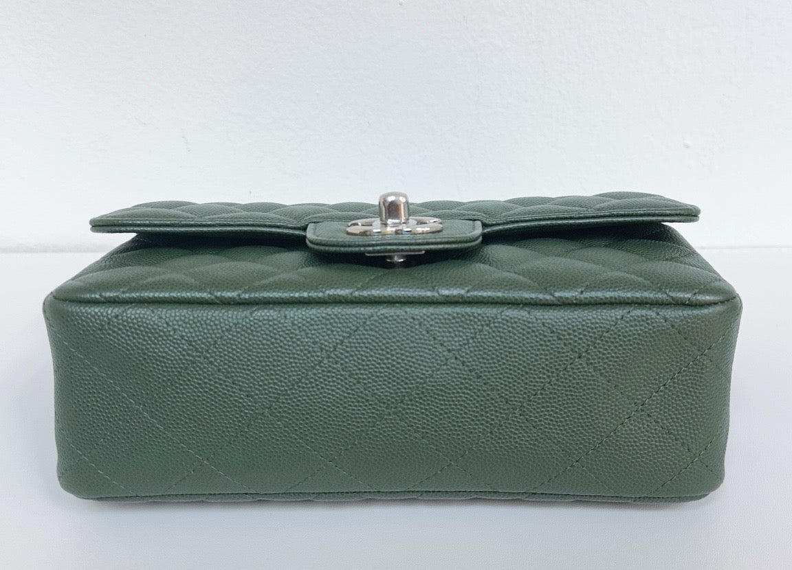 Chanel Caviar Quilted Mini Rectangular Flap Green 2507 holo card