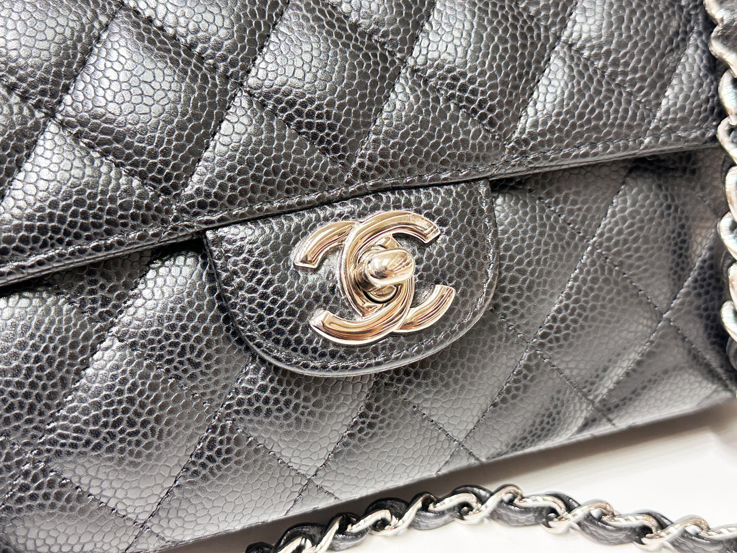 Chanel Caviar East West Flap Bag Black SHW 1172 holo card