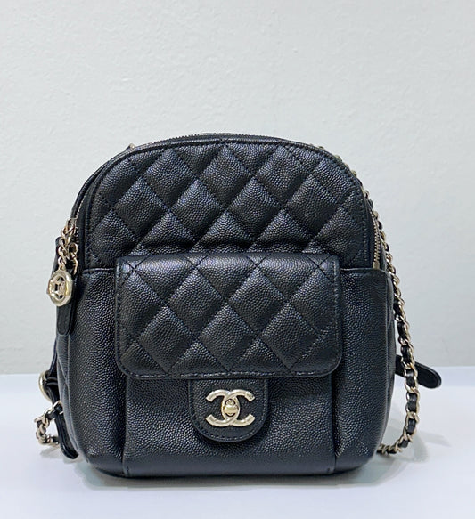 Chanel CC Day Backpack Quilted Caviar Mini