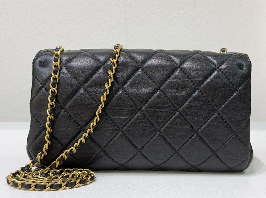 Chanel Small Black Quilted Lambskin Chain Flap GHW