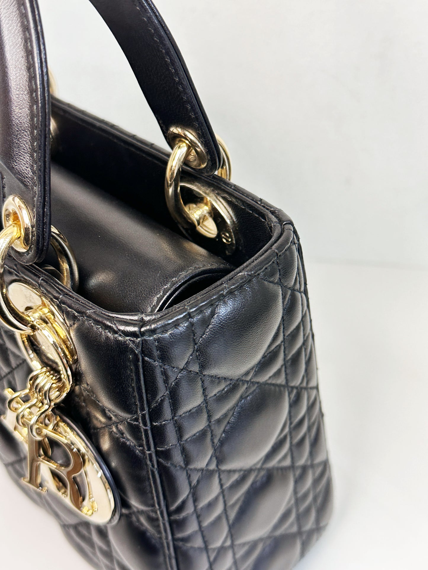 CHRISTIAN DIOR Lambskin Cannage Small My ABCDior Lady Dior Black GHW
