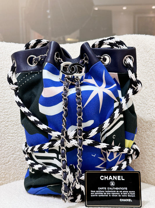 Chanel Blue Cotton Drawstring Bag Multiple colors 2704 holo card