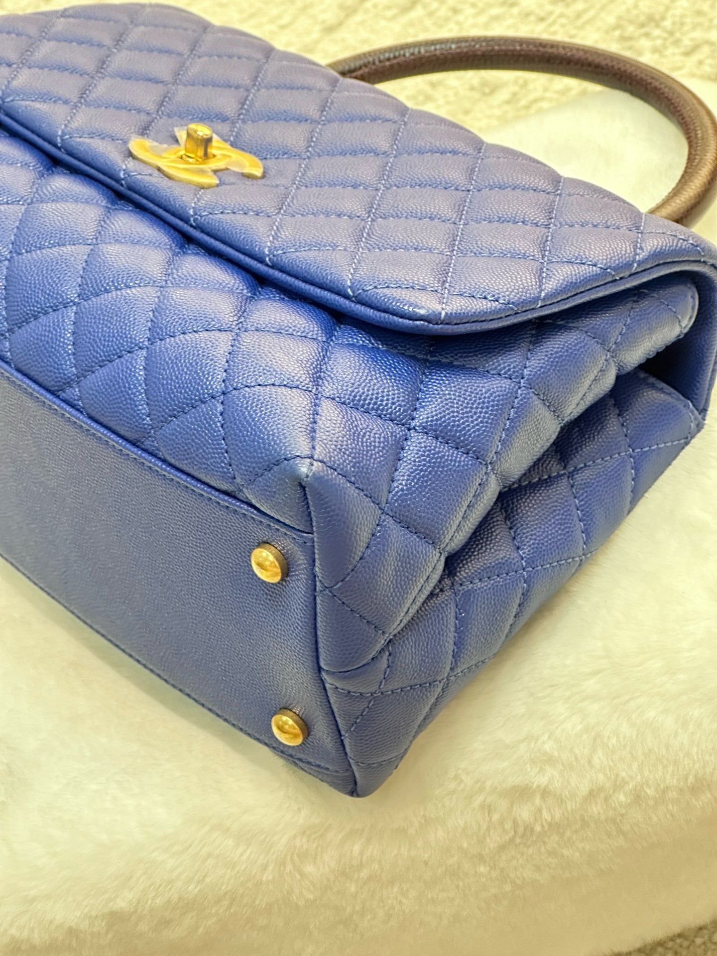 Chanel Medium Caviar Lizard Embossed Quilted Coco Handle Flap Dark Blue