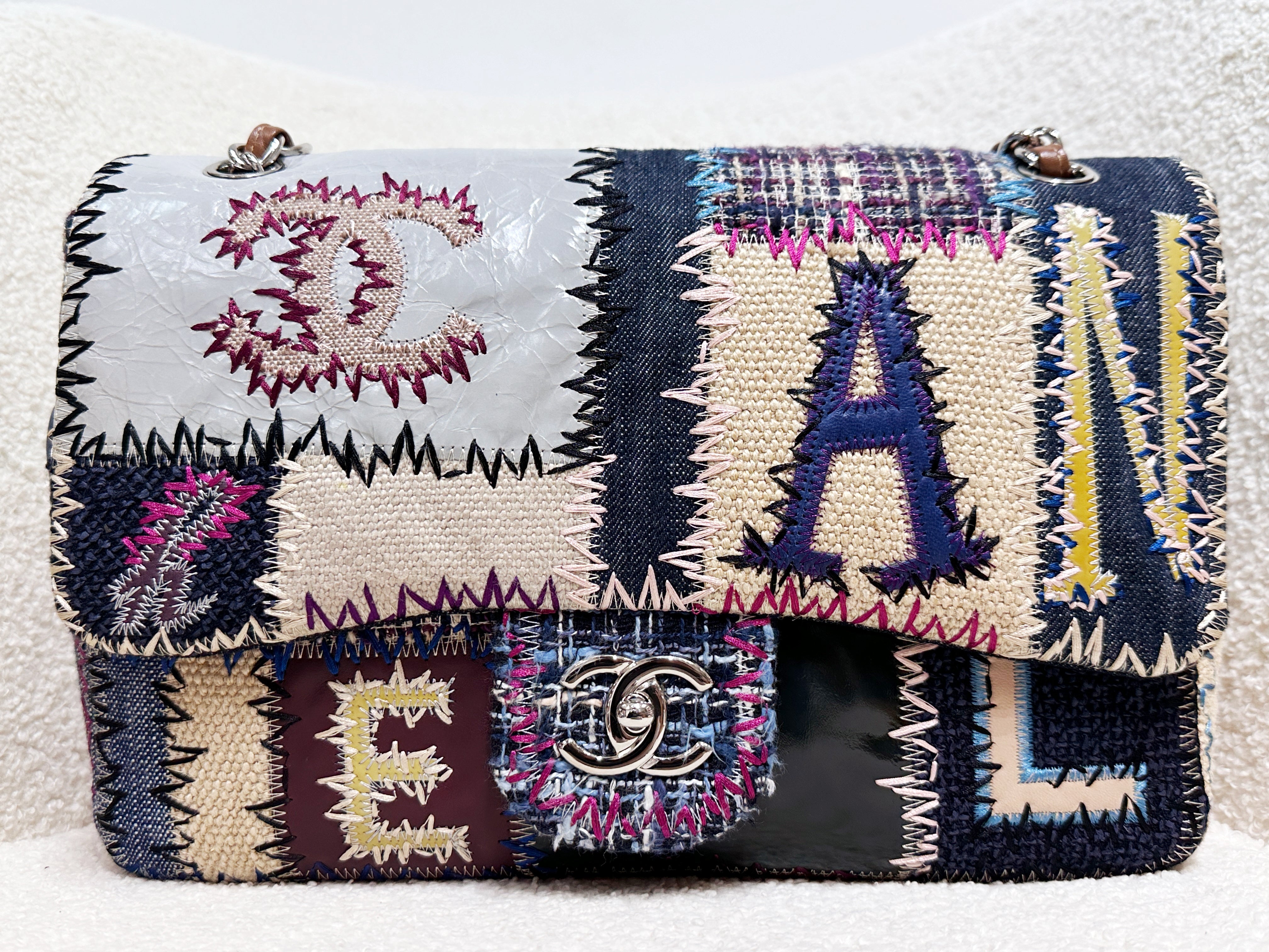 CHANEL TIMELESS PATCHWORK MULTICOLOR JUMBO SINGLE FLAP BAG 1600 holo card