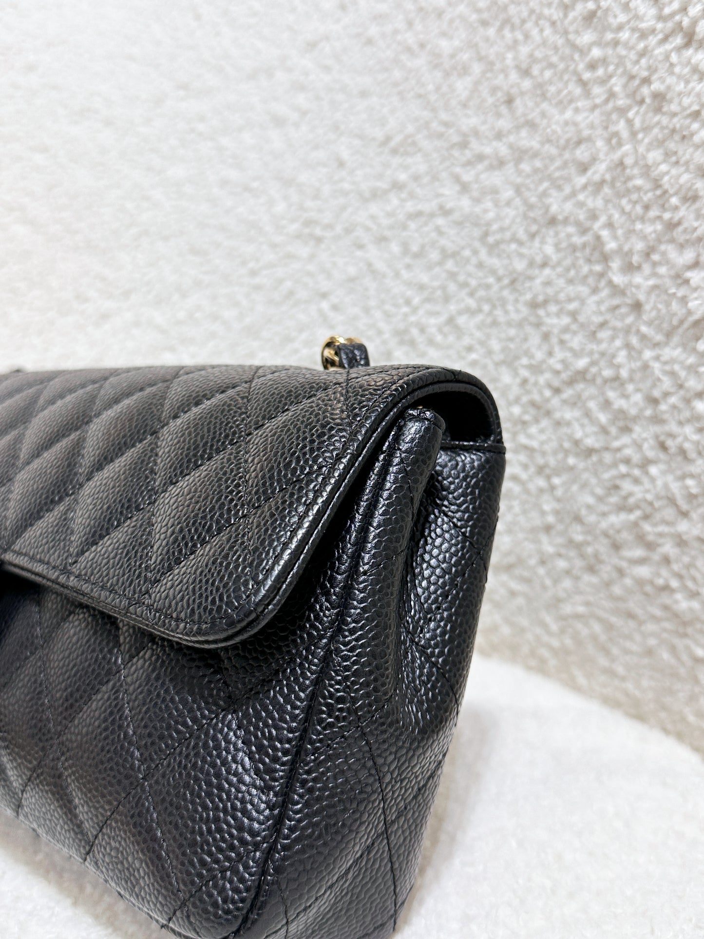 Chanel 24K Gold Caviar East West Flap Bag Black GHW 1273 holo card