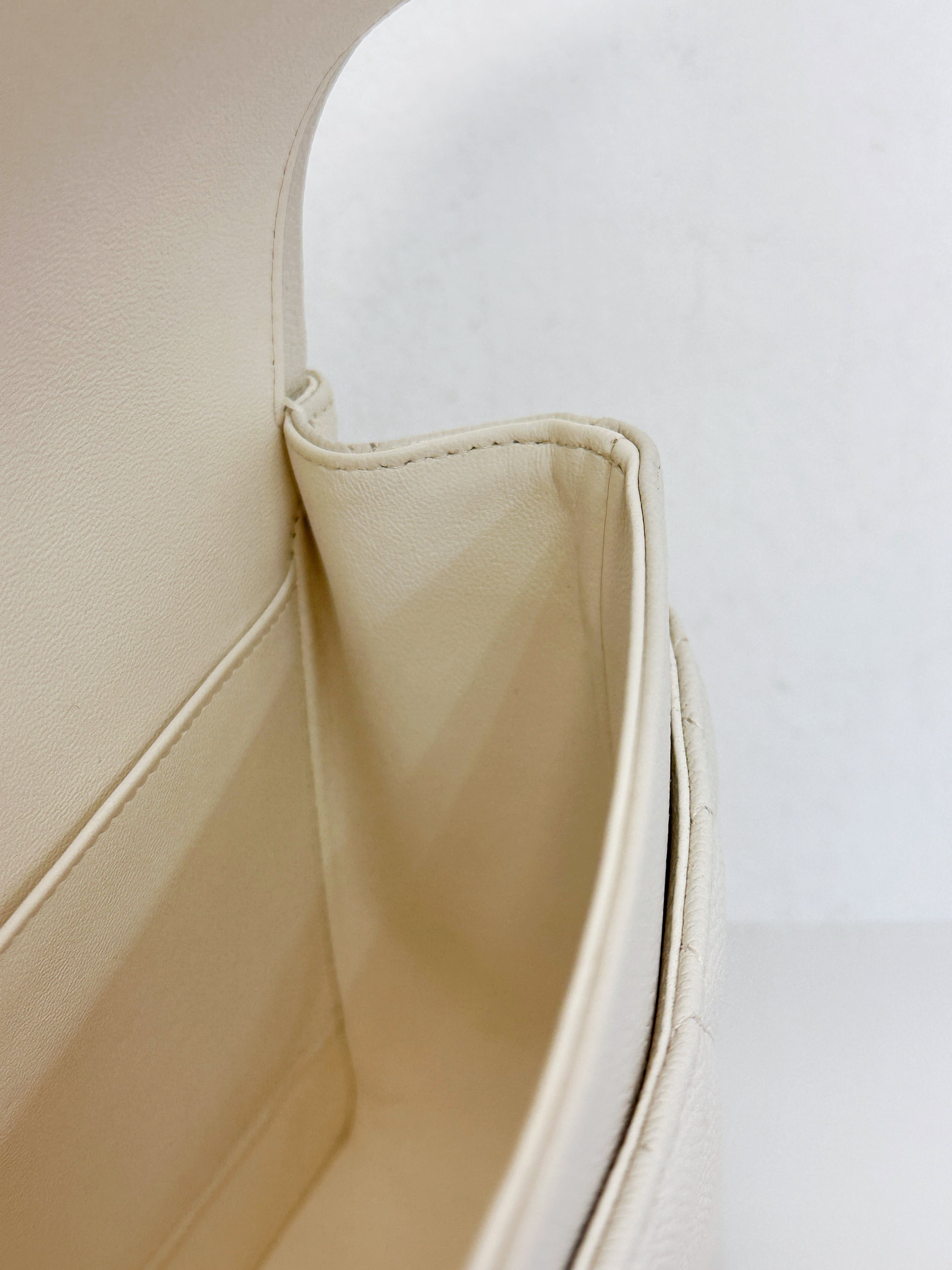 Chanel Medium Caviar Classic Quilted Double Flap White Light Beige Bag LGHW L45J microchip