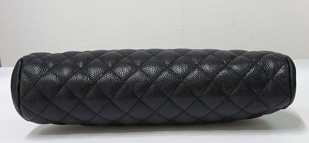 Chanel Quilted Timeless Kisslock Clutch Black Caviar SHW