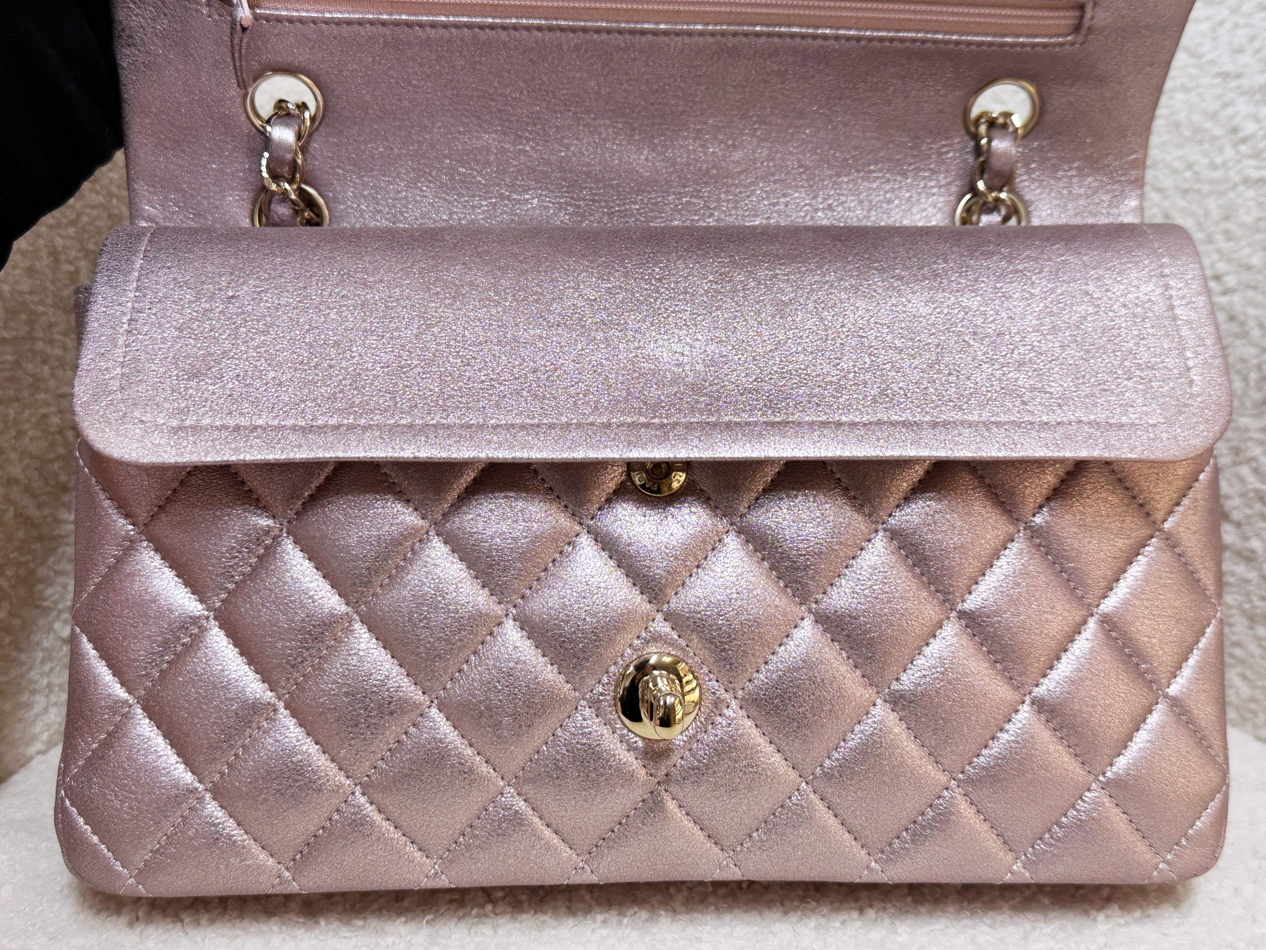 Chanel Classic Quilted Medium Double Flap Iridescent Pink (Calfskin)LGHW 1998 holo card