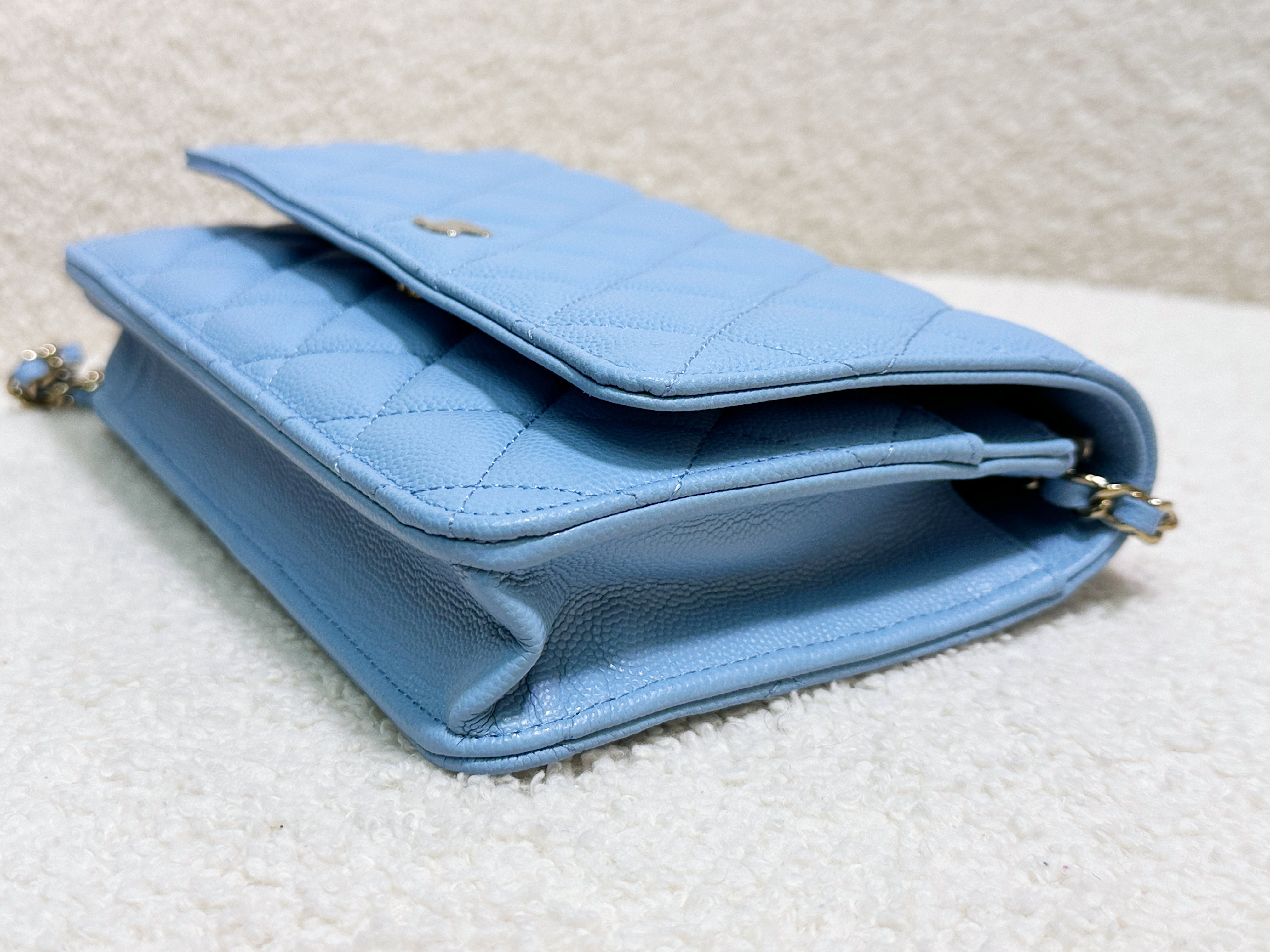 Chanel Classic Wallet on Chain Caviar Blue GHW G1L4 microchip