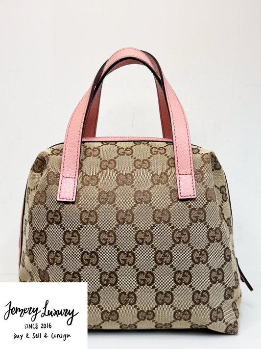 Gucci GG Canvas Handbag Pink Beige