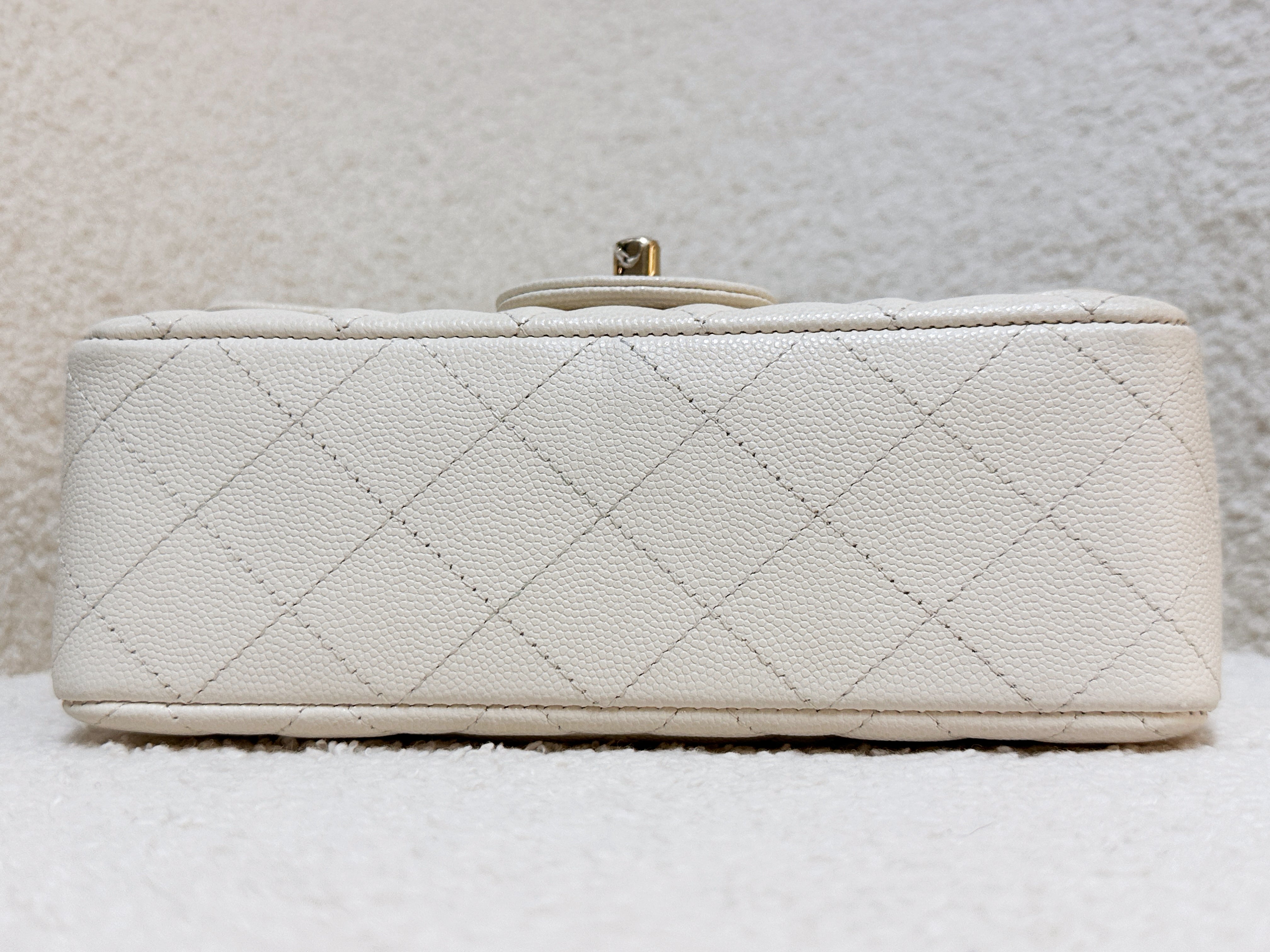 Chanel Mini Rectangular Classic Quilted Caviar Ivory 17C GHW 2383 holo card