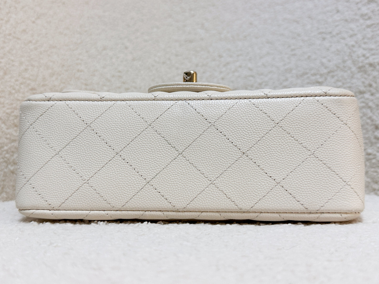 Chanel Mini Rectangular Classic Quilted Caviar Ivory 17C GHW 2383 holo card