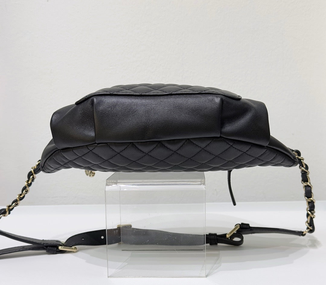 Chanel Lambskin Quilted Waist Bag Fanny Pack Black GHW