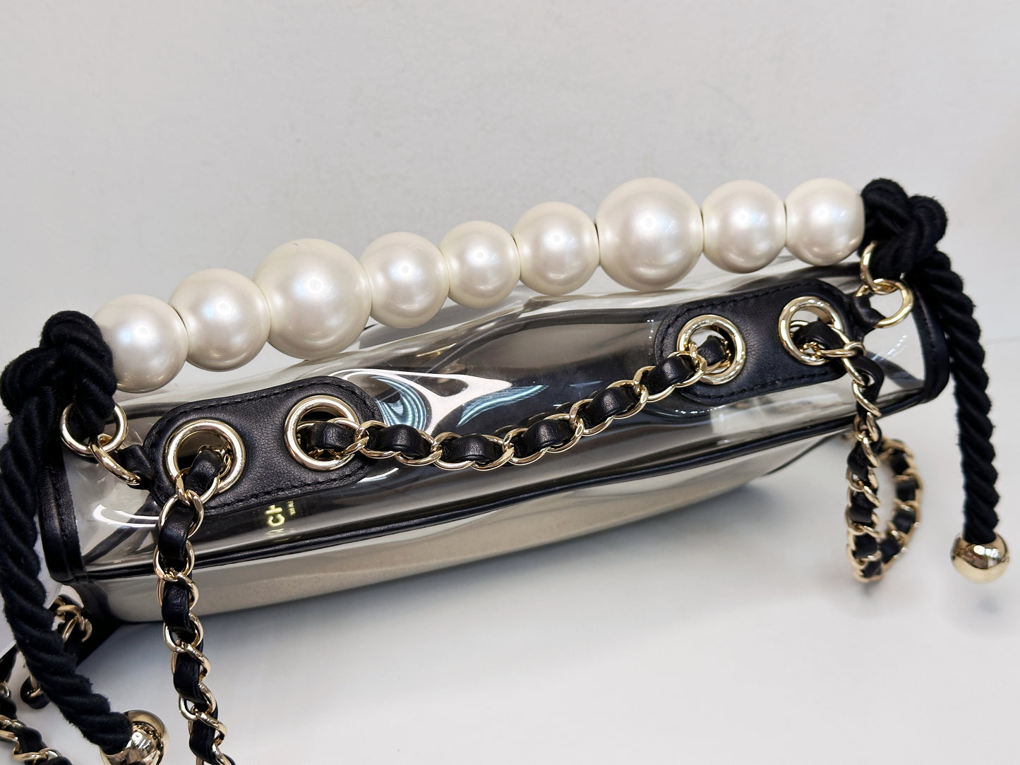 Chanel Medium Lambskin CoCo Sand PVC Sand By The Sea Flap With Pearl Strap Black 274 holo card