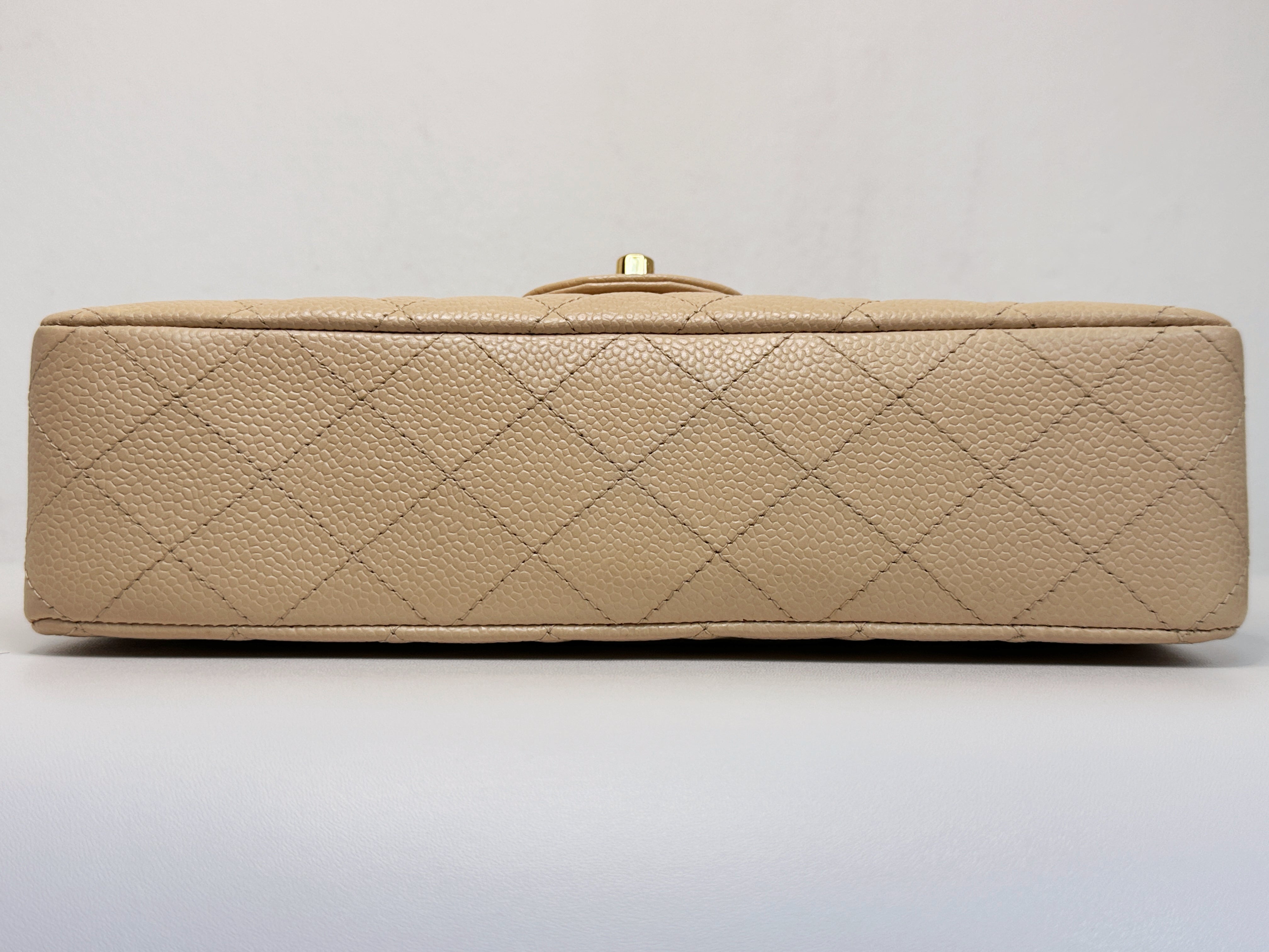 Chanel Medium Beige Classic Caviar Double Flap Bag GHW 2163 holo