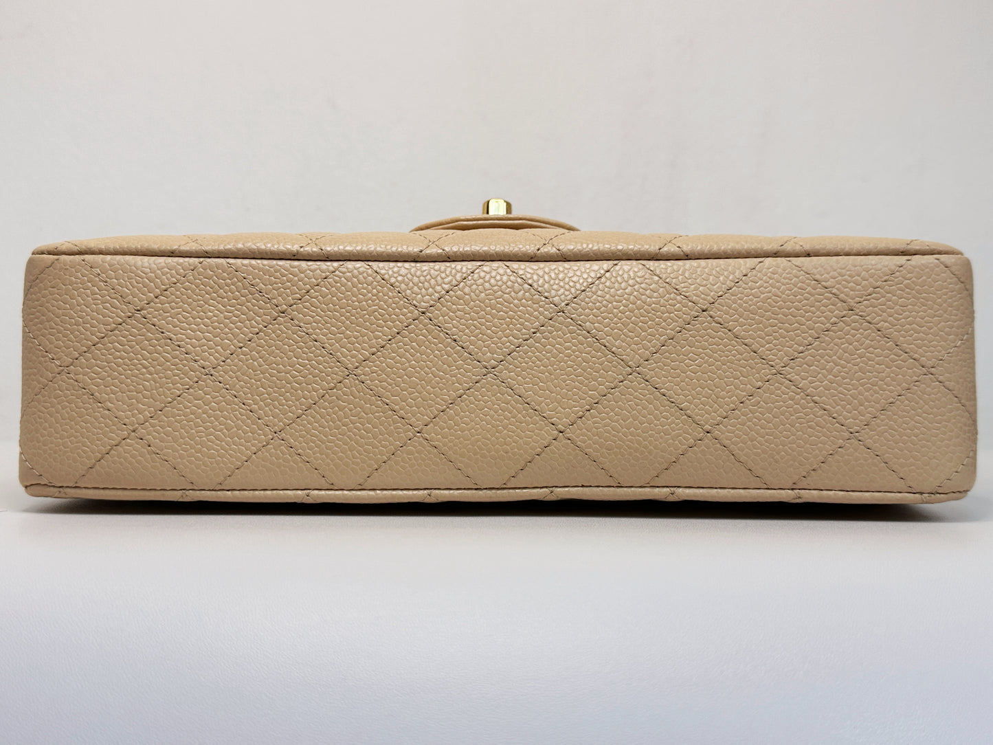 Chanel Medium Beige Classic Caviar Double Flap Bag GHW 2163 holo