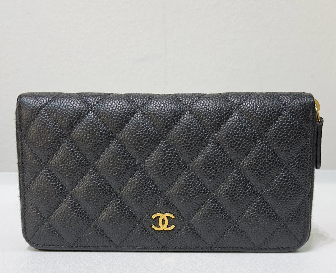 Chanel Caviar Long Zip Wallet Black GHW