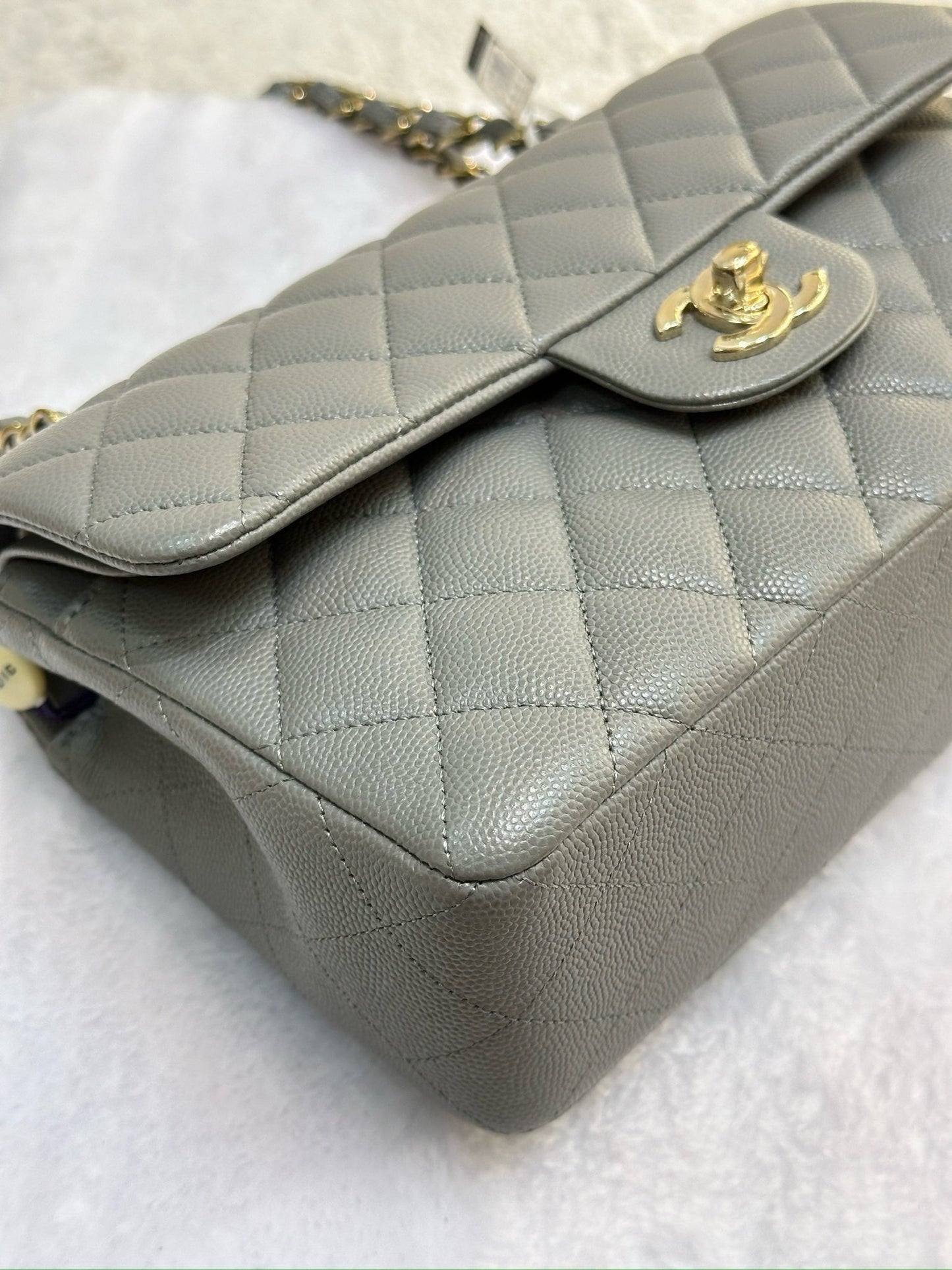 Chanel Small Caviar Quilted Double Flap Grey LGHW