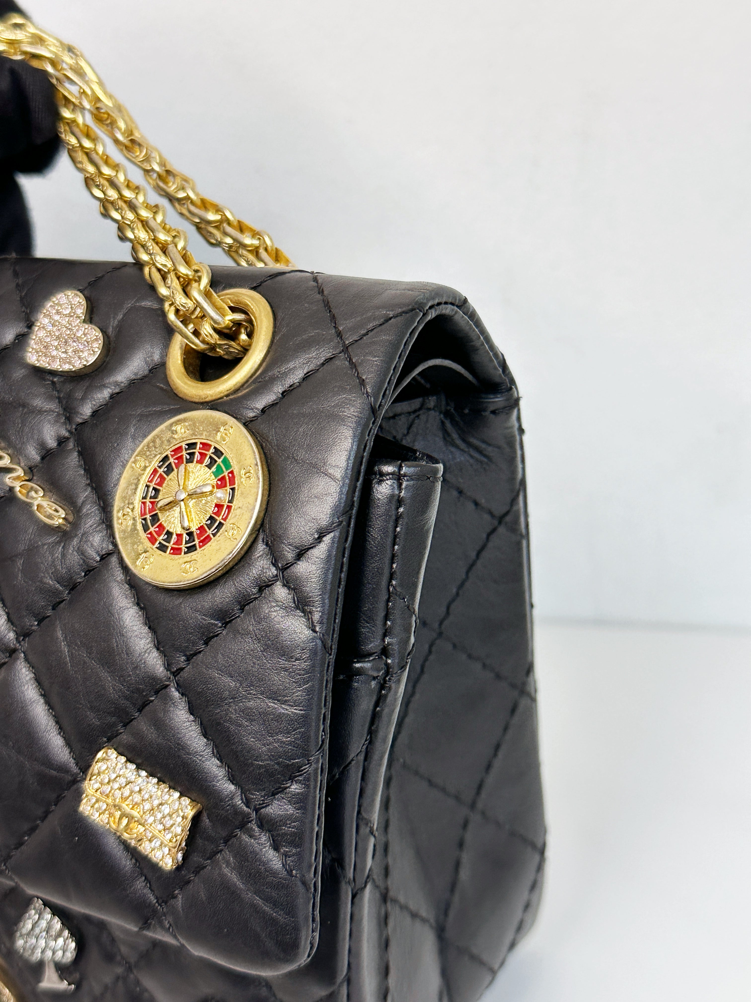 Chanel Small 2.55 Reissue Aged Calfskin Lucky Charms 225 Flap Black GHW