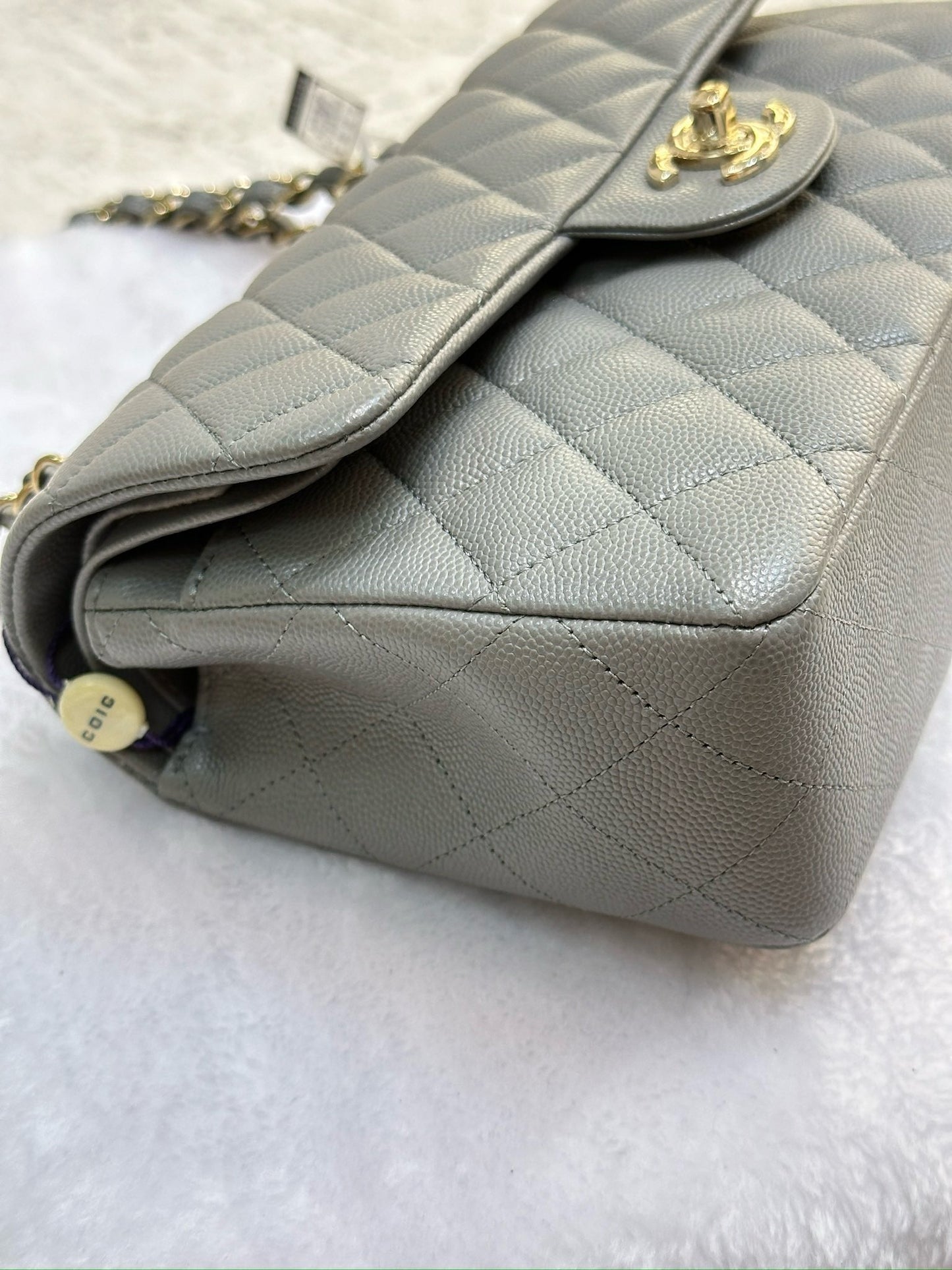 Chanel Small Caviar Quilted Double Flap Grey LGHW