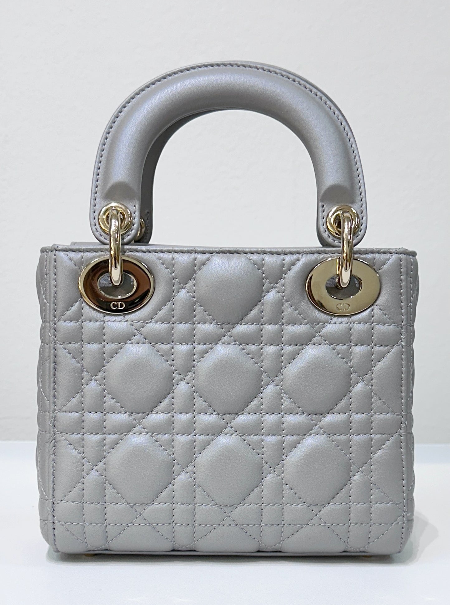 Christian Dior Mini Lambskin Cannage Lady Dior Gray Opaline GHW