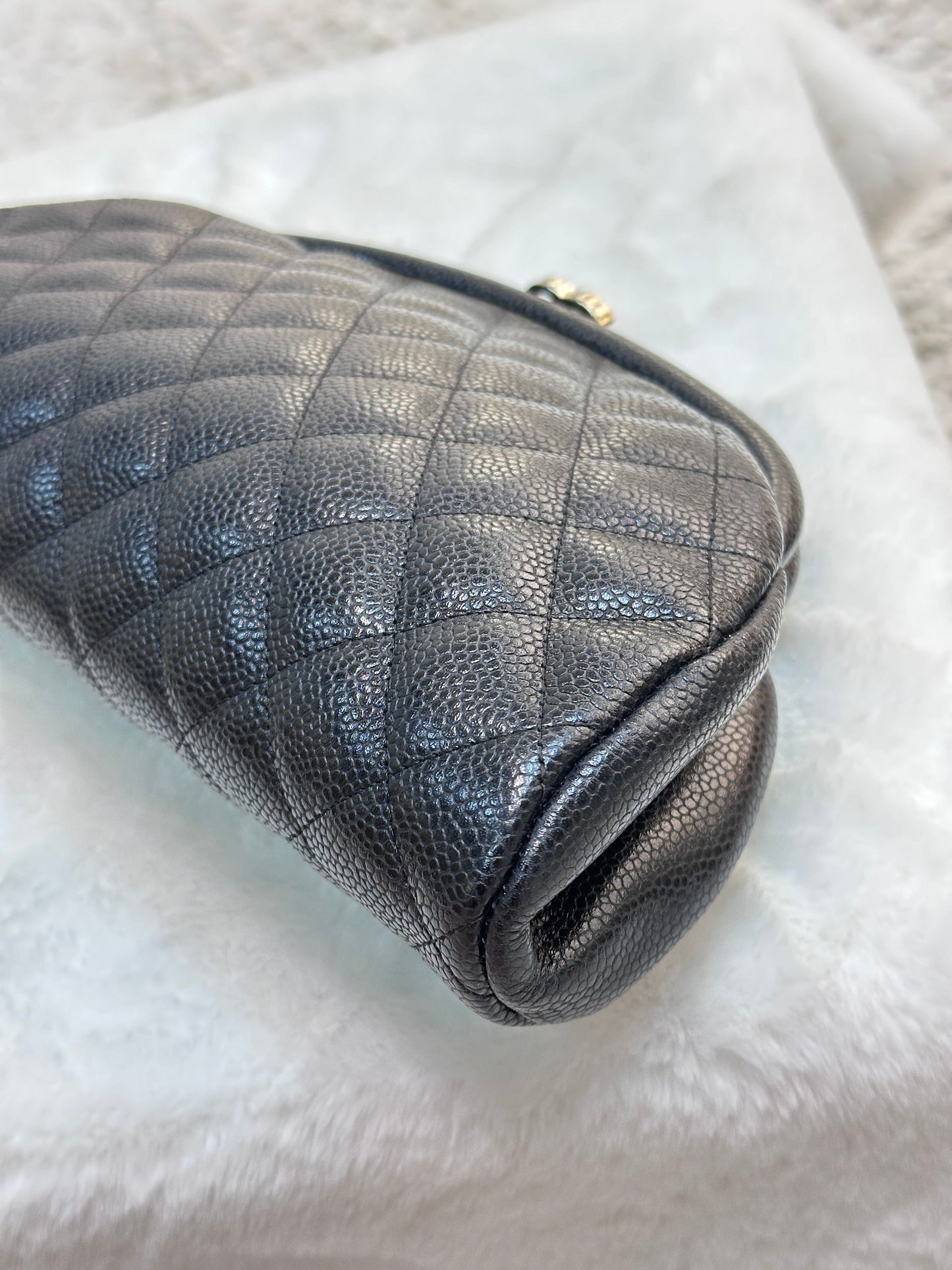 Chanel Quilted Timeless Kisslock Clutch Black Caviar SHW