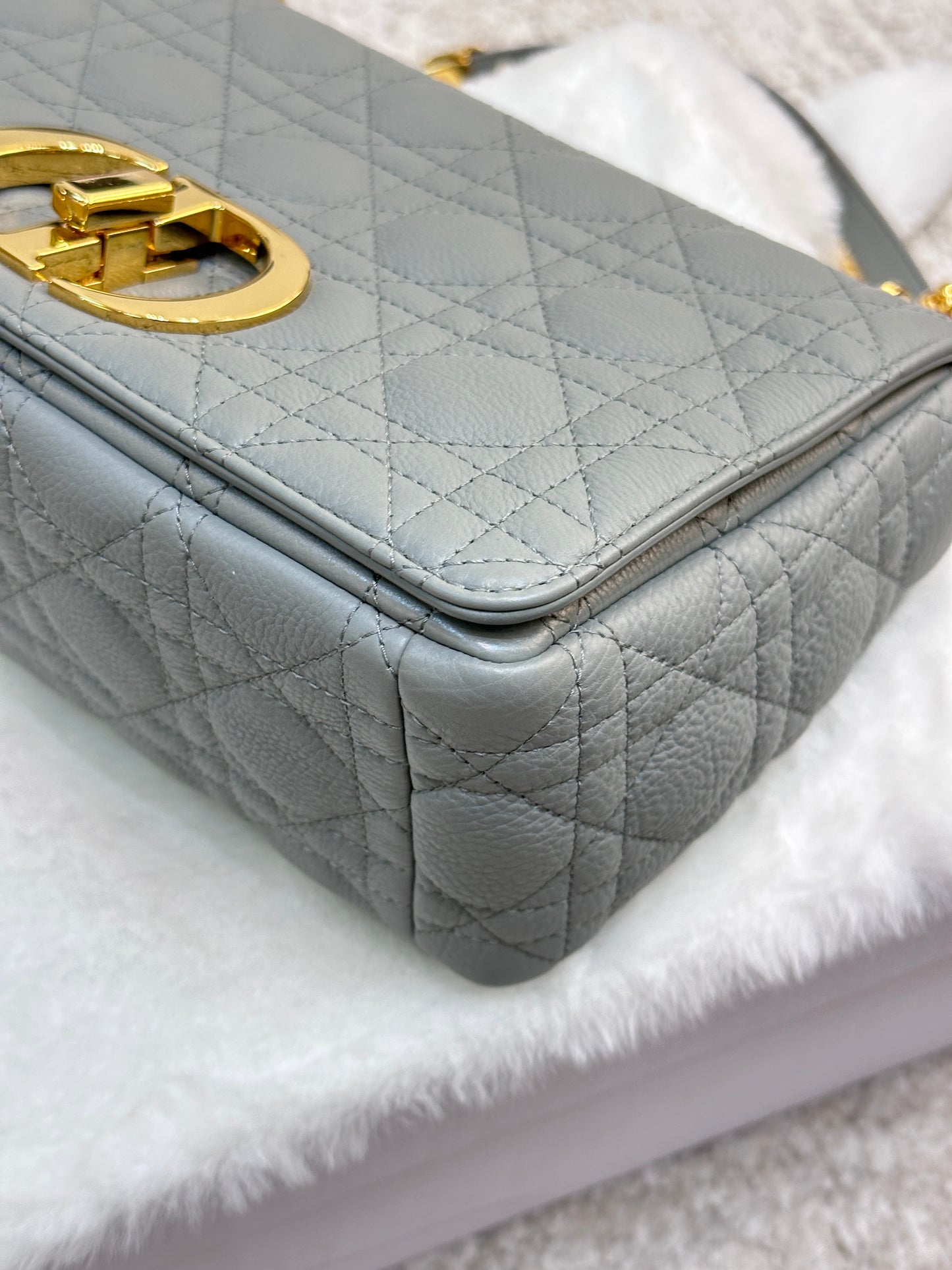 Medium Dior Caro Bag Stone Gray Supple Cannage Calfskin