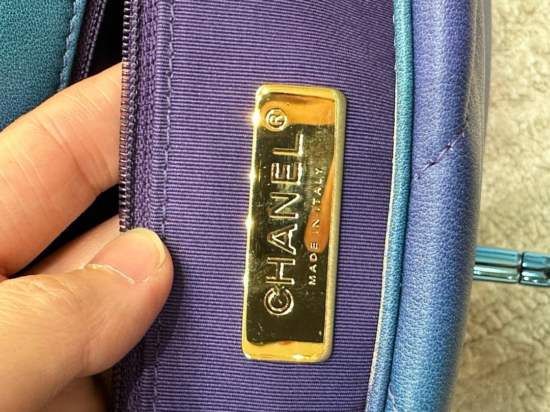 Chanel Medium Quilted 19 Flap Calfskin Tie Dye Blue Purple