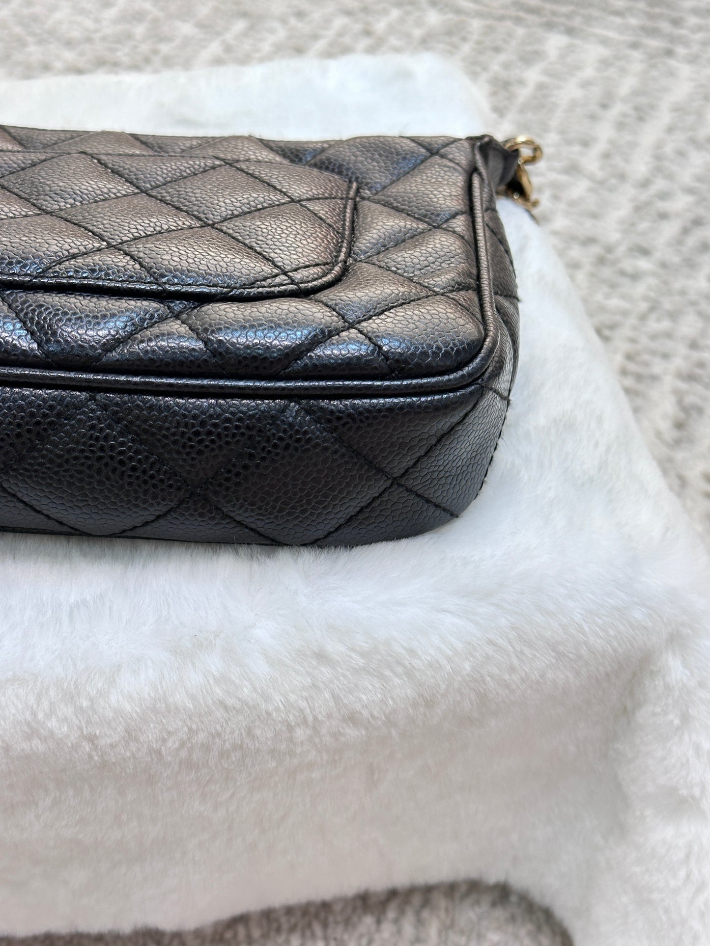 Chanel Small Caviar Quilted Pochette Shoulder Bag Black GHW