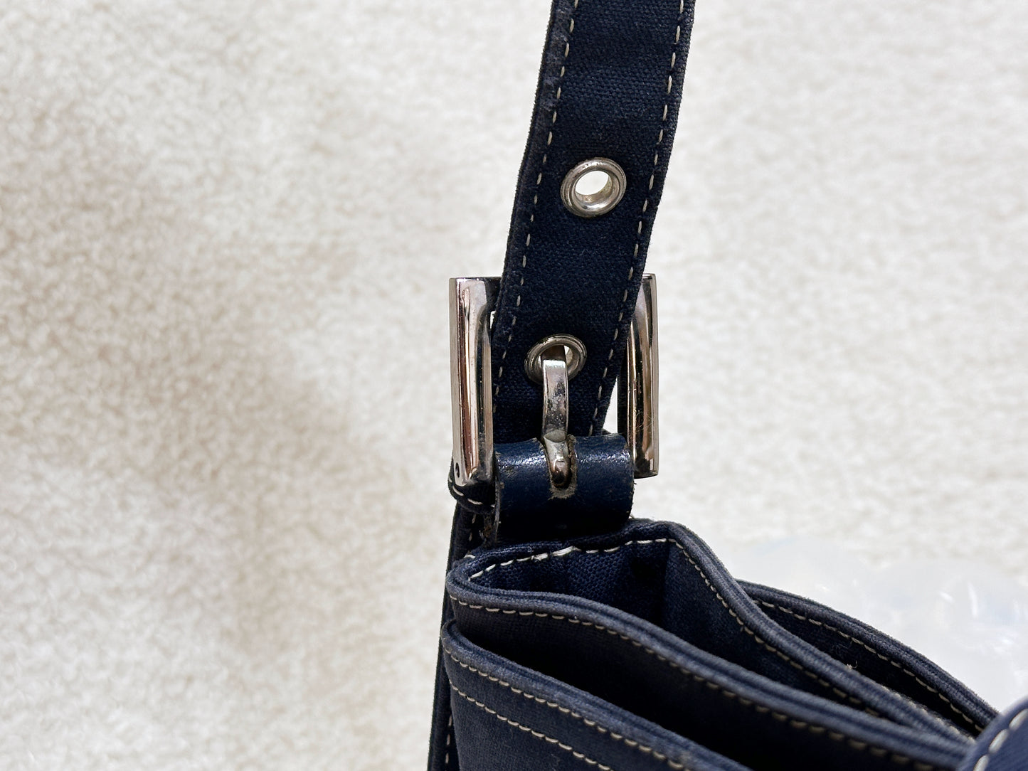 Fendi Mamma Baguette Canvas Shoulder Bag Navy blue