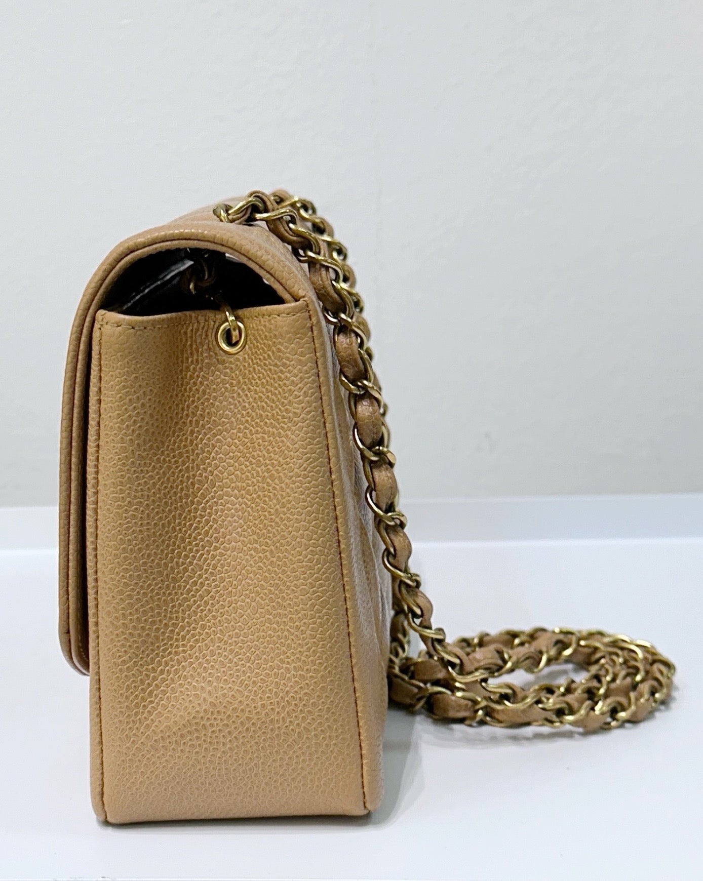 Chanel Vintage Medium Diana Flap Bag Beige Caviar Gold Hardware 29 holo