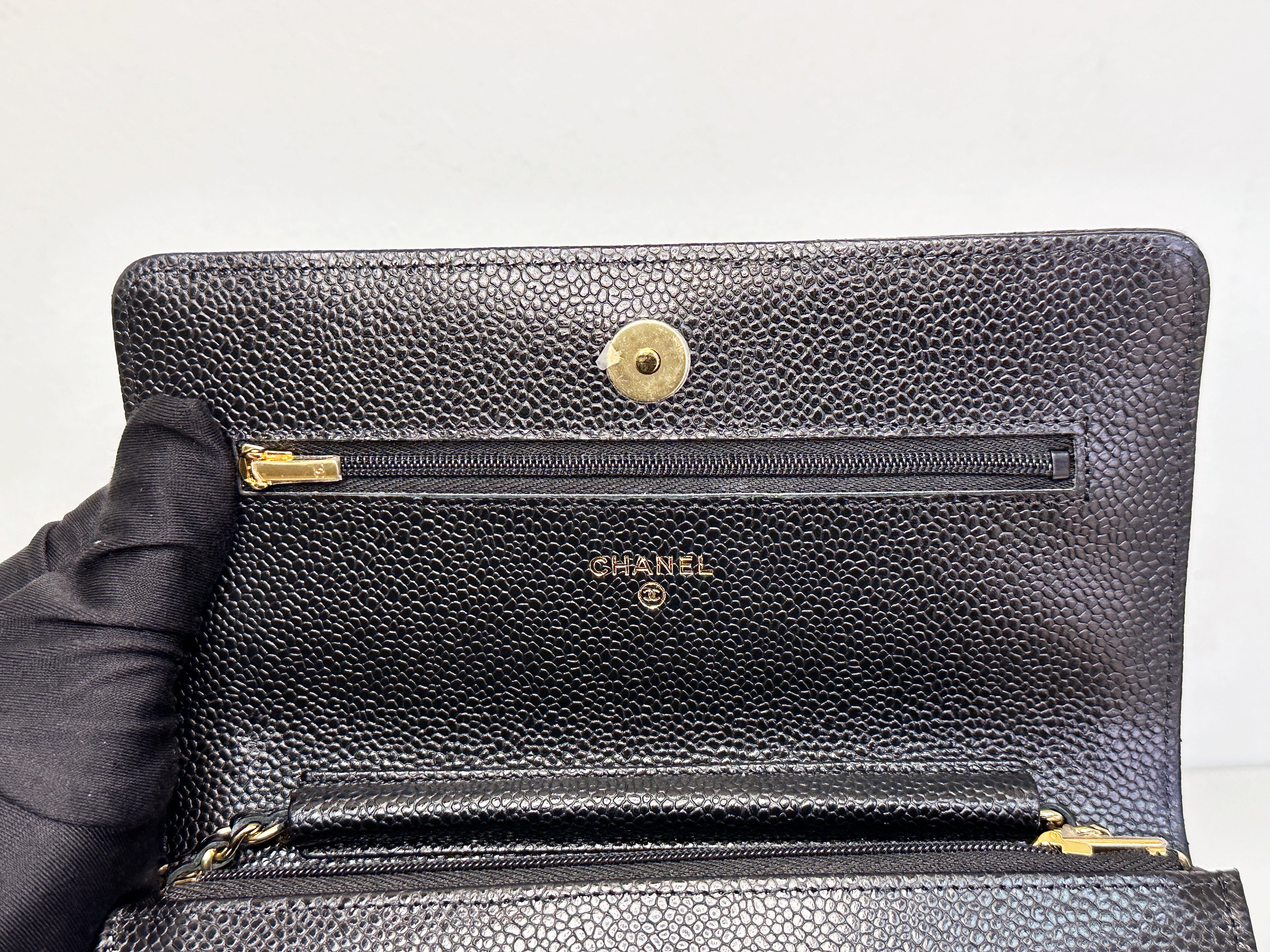 Chanel Classic Wallet on Chain Caviar Black GHW T876 microchip