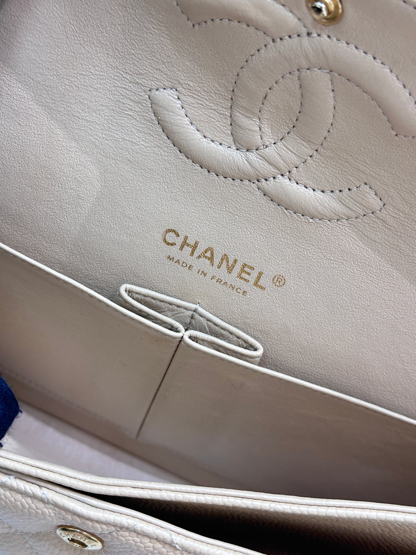 Chanel Medium Caviar Classic Double Flap Bag Beige