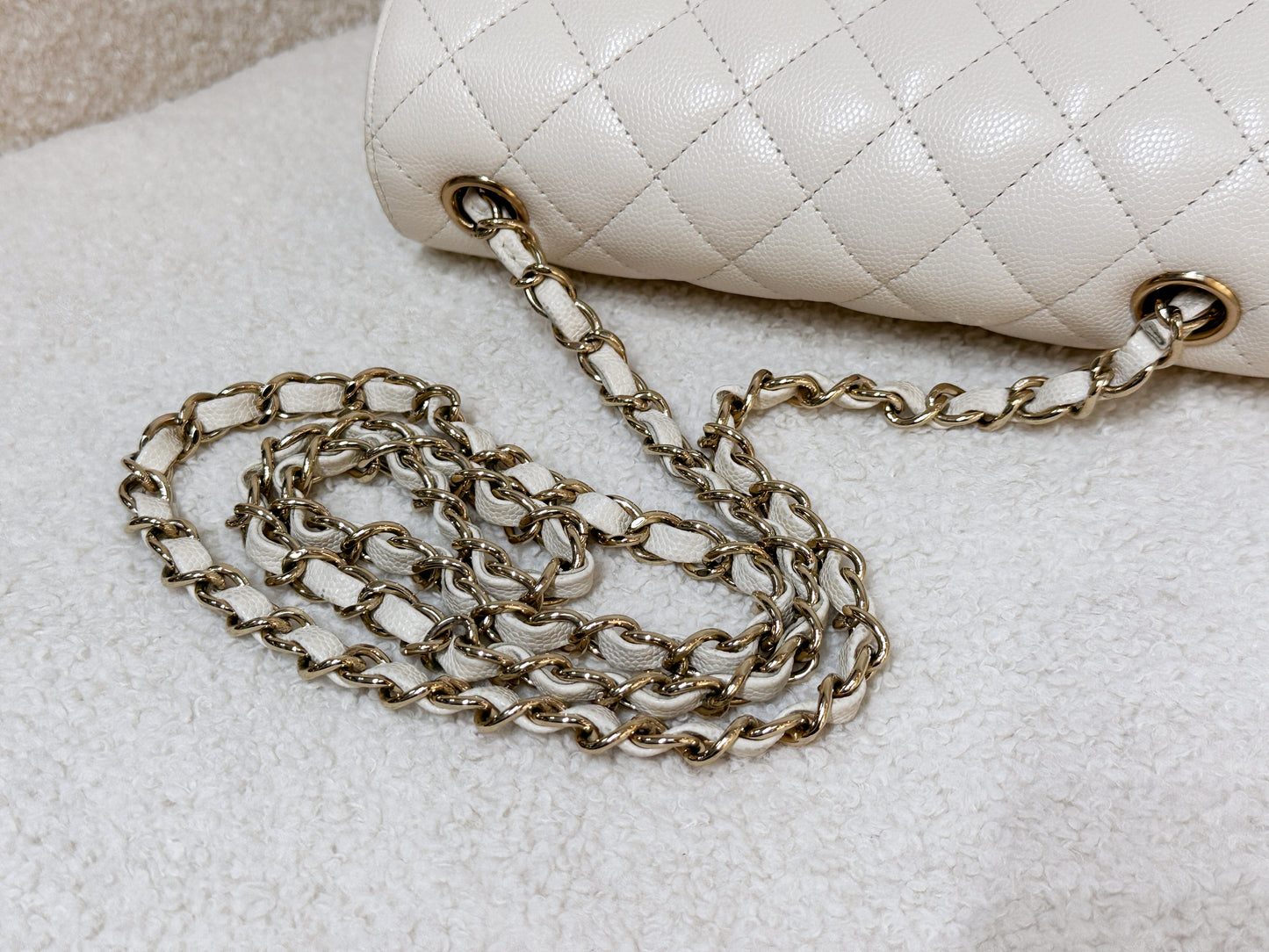 Chanel Mini Rectangular Classic Quilted Caviar Ivory 17C GHW 2383 holo card