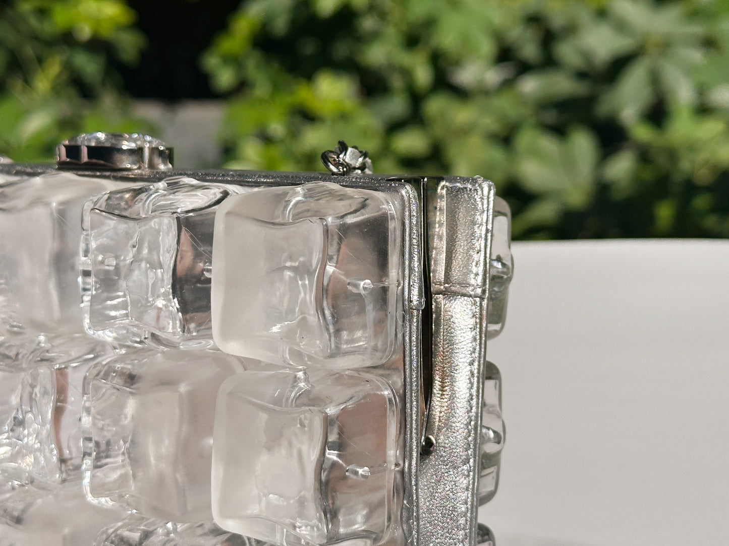 Chanel Silver Metallic Lambskin and Clear Acrylic Ice Cube Bag Silver Hardware 1426 holo card