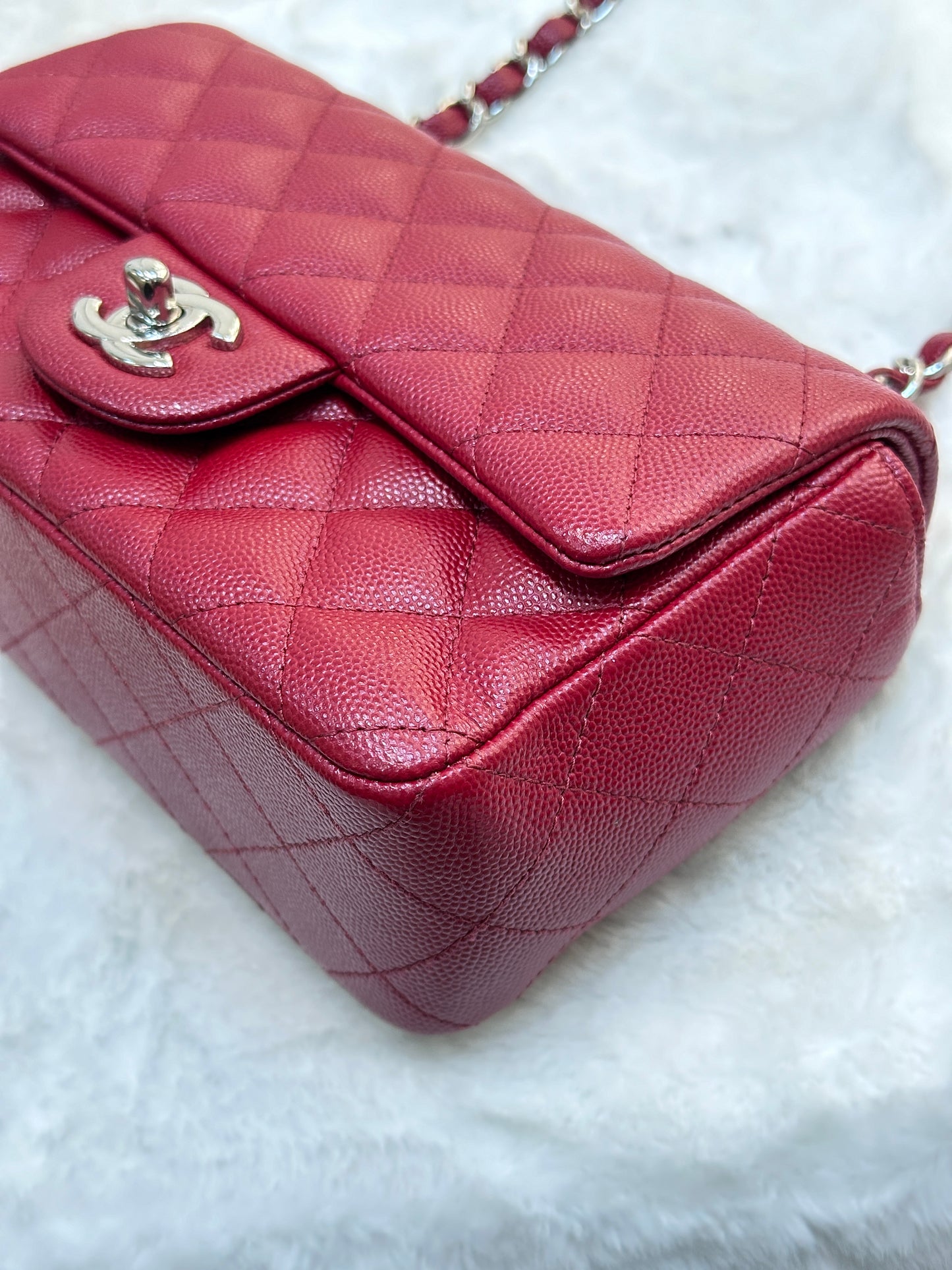 Chanel Mini Rectangular Caviar Quilted Flap Red 17B SHW